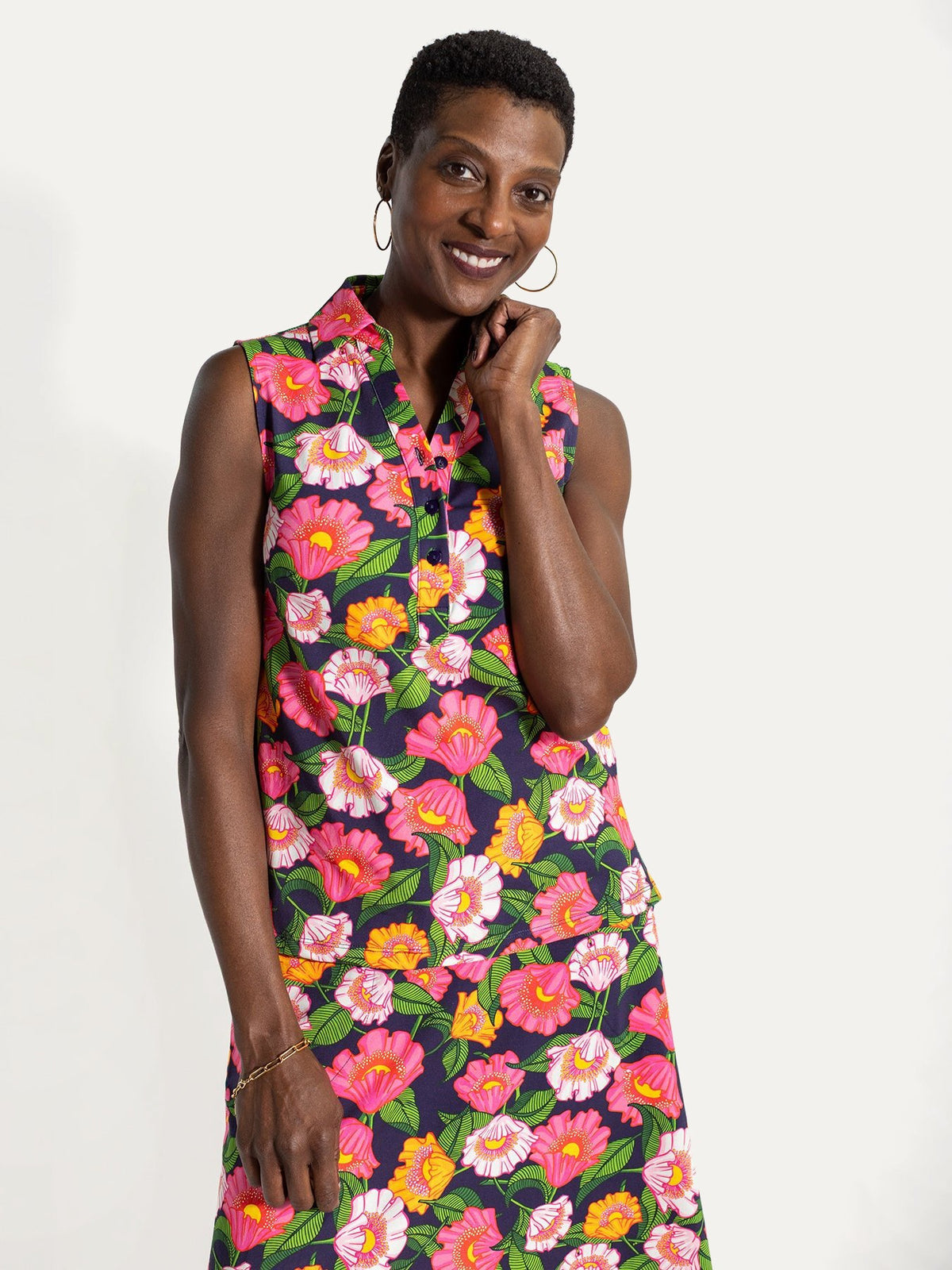 TESSA top Secret Garden Pink - Lesley Evers-Button Top-clothing-colorful