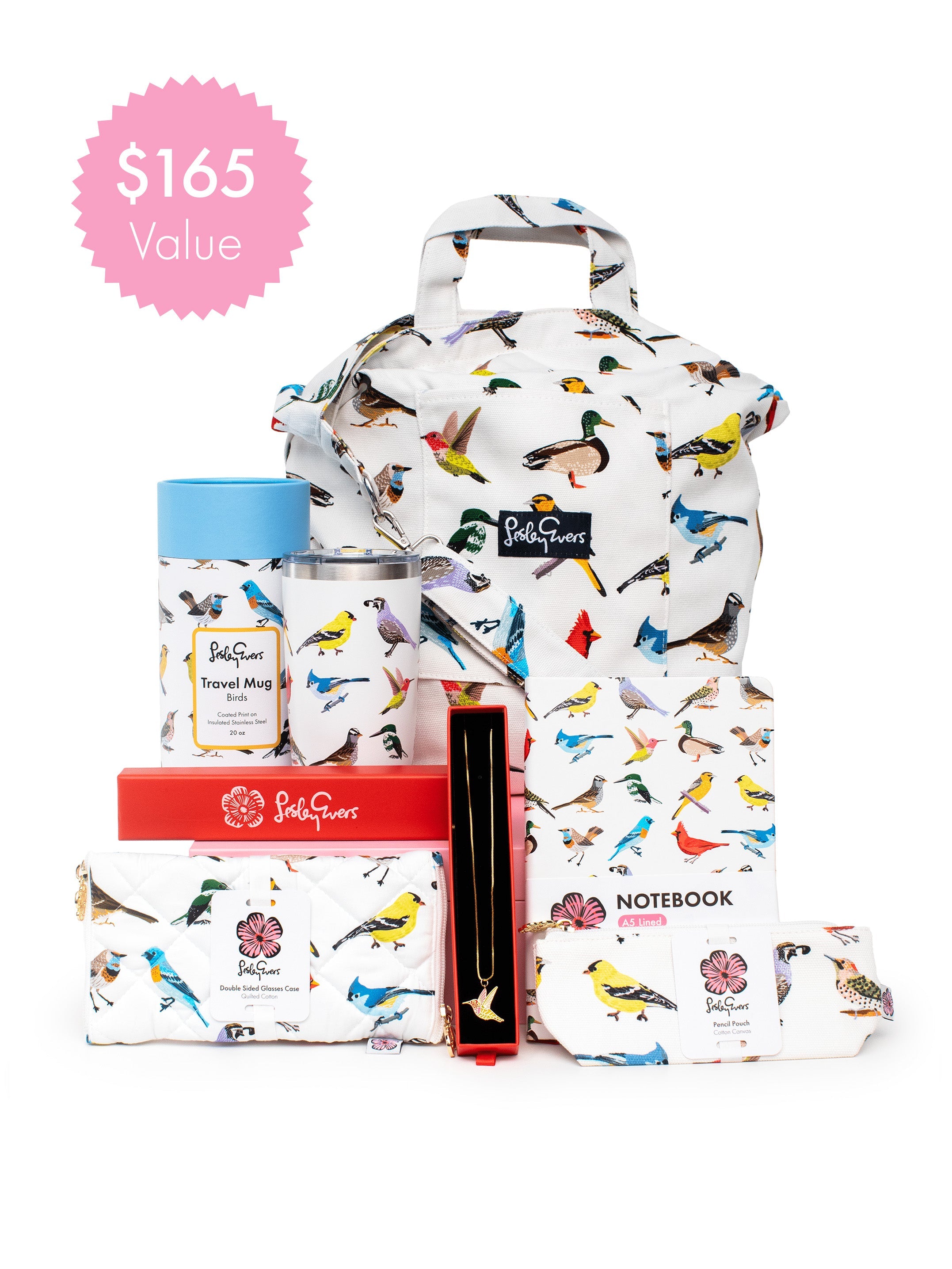 The Birds Gift Box - Lesley Evers - A5 Notebook - bundle - desk set