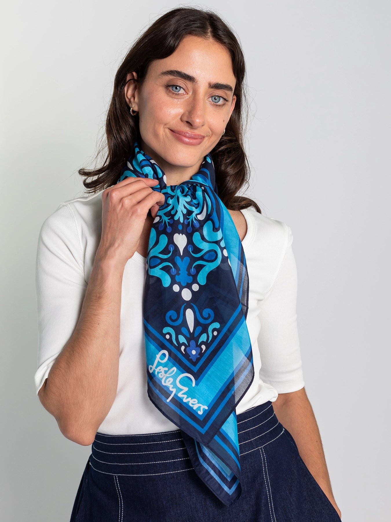 THEA scarf Perched Blue - Lesley Evers - Accessories - cotton silk - gifts under $75