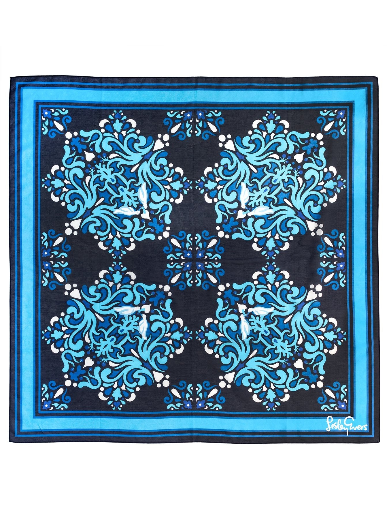 THEA scarf Perched Blue - Lesley Evers - Accessories - cotton silk - gifts under $75