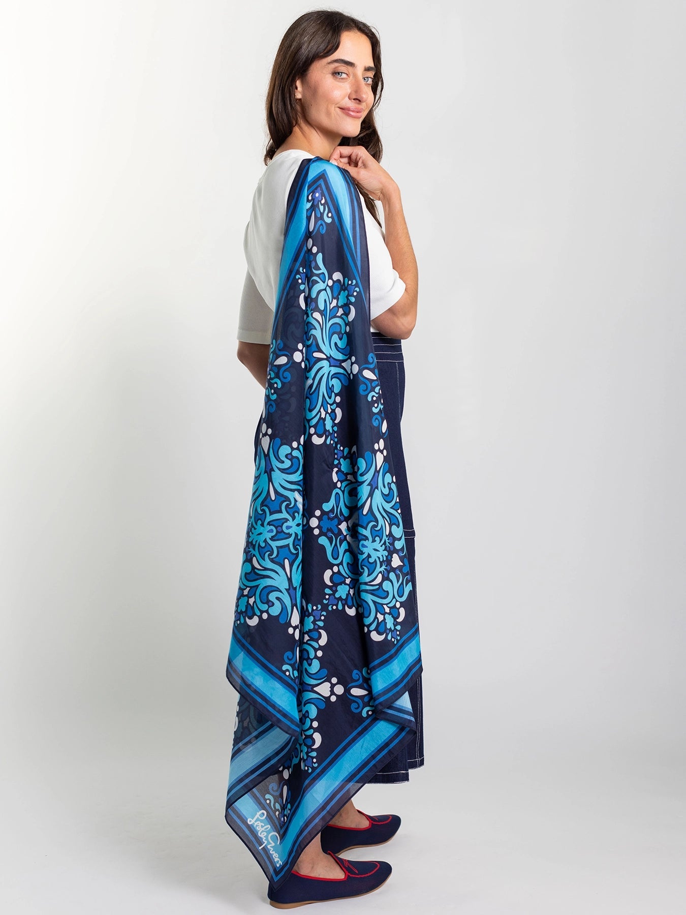 THEA scarf Perched Blue - Lesley Evers - Accessories - cotton silk - gifts under $75
