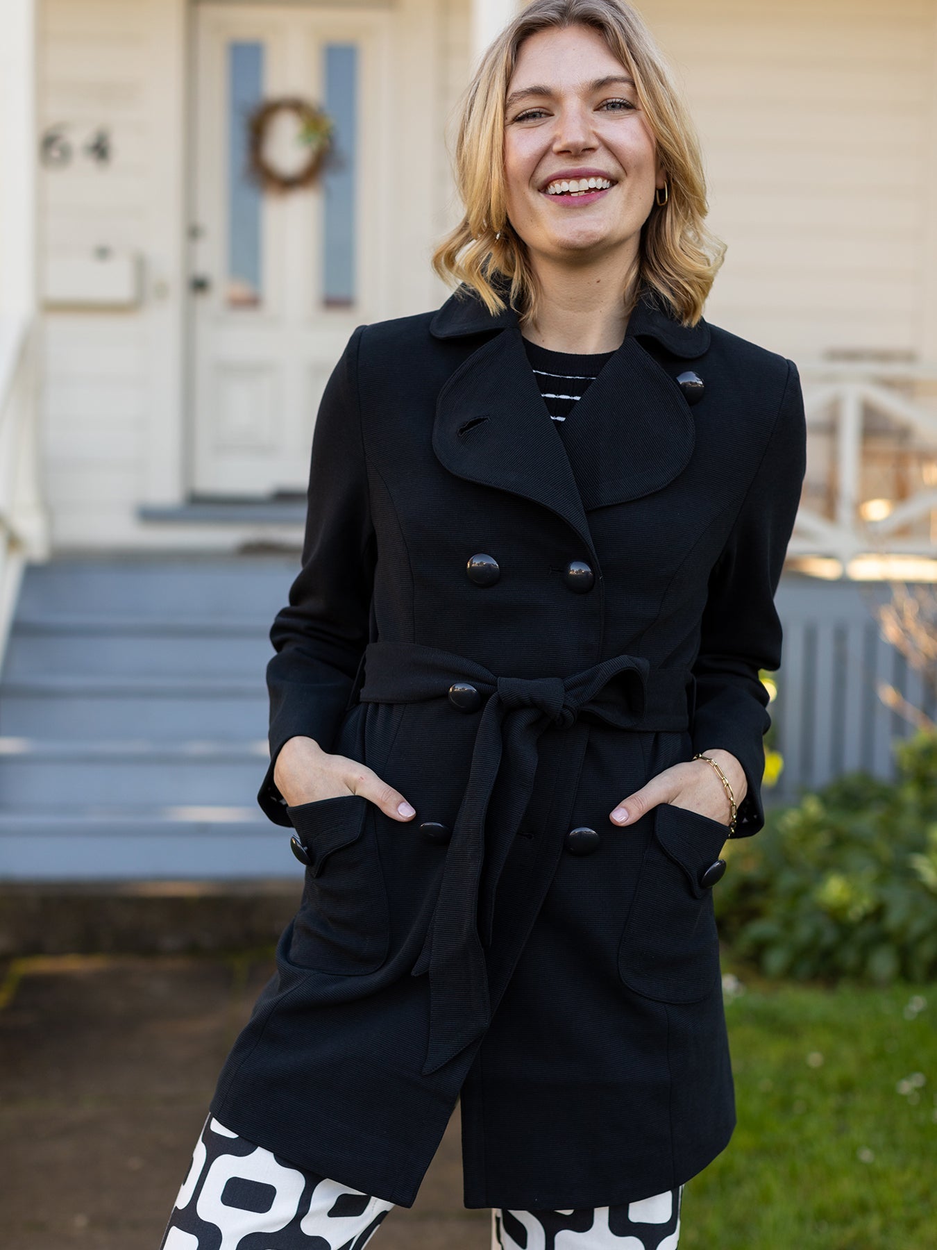 TIERNEY coat Black Ottoman - Lesley Evers-coat-duster-lined coat