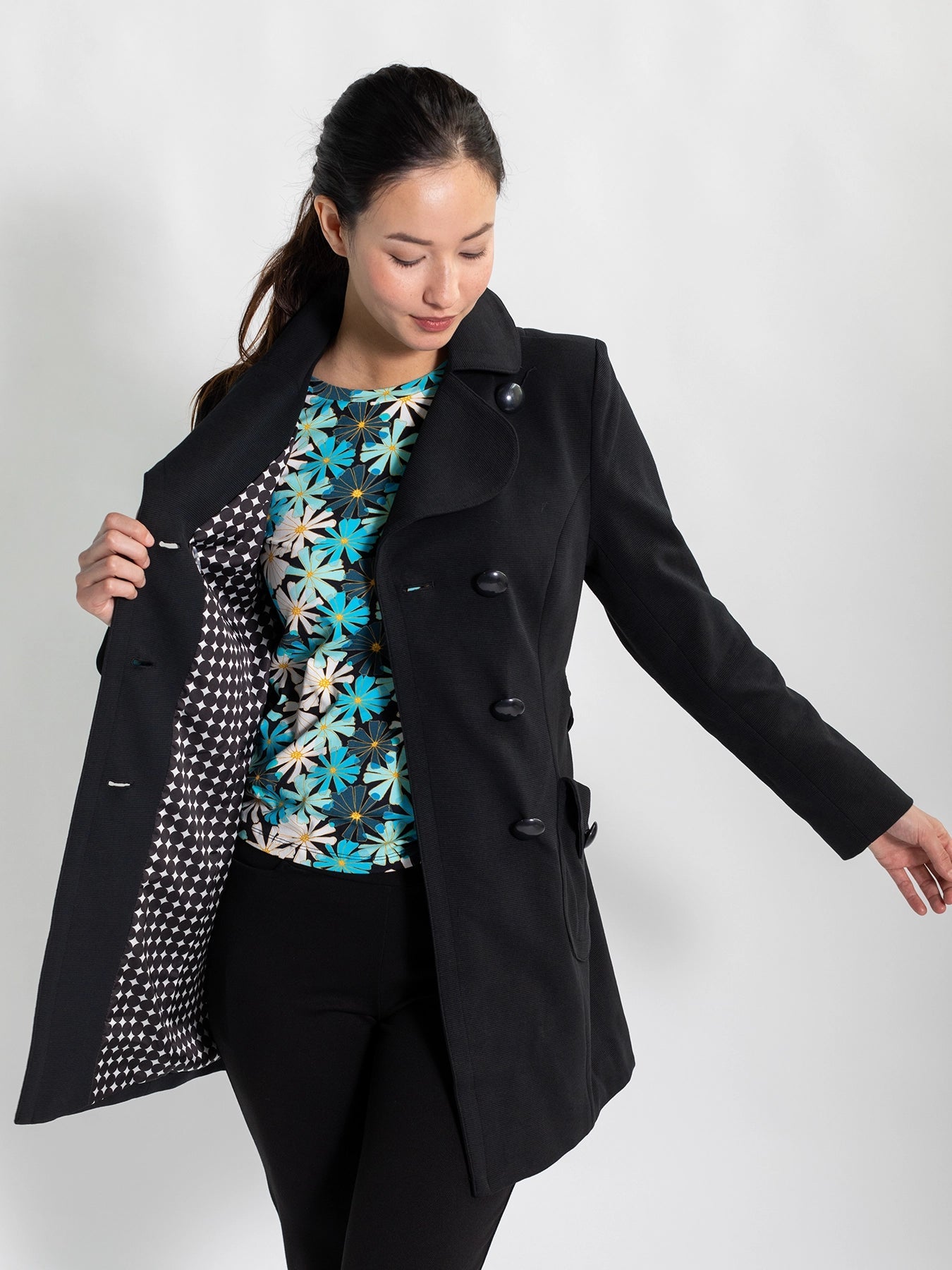 TIERNEY coat Black Ottoman - Lesley Evers - coat - duster - lined coat