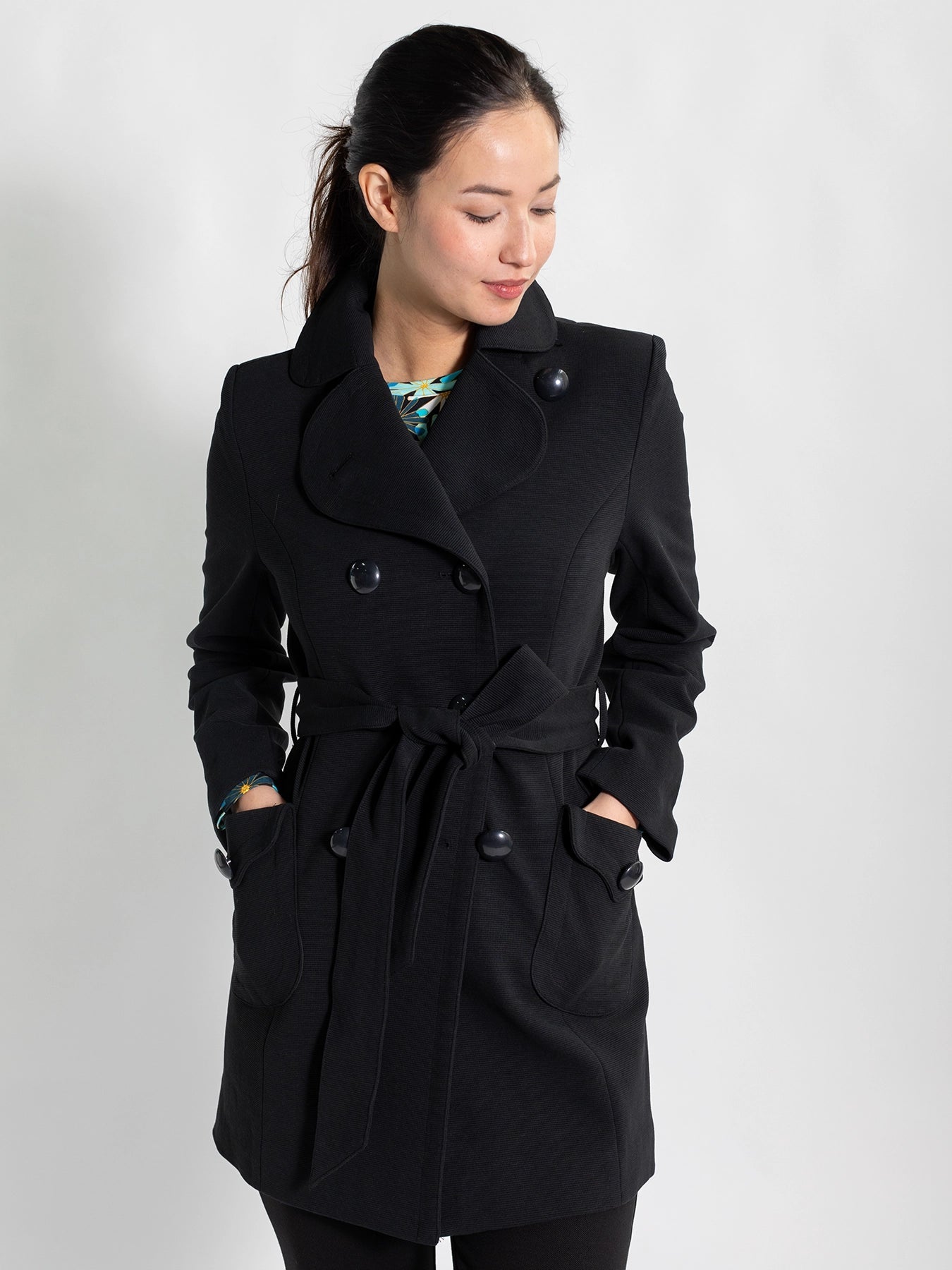 TIERNEY coat Black Ottoman - Lesley Evers - coat - duster - lined coat