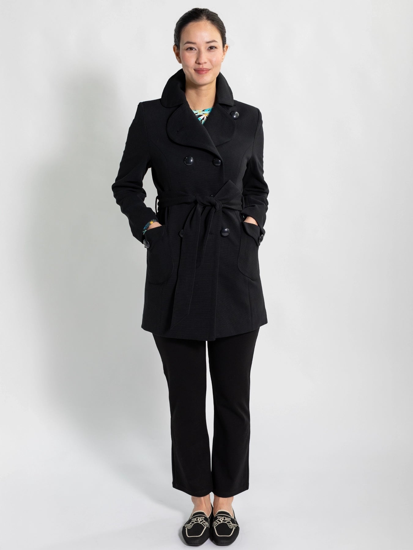 TIERNEY coat Black Ottoman - Lesley Evers - coat - duster - lined coat