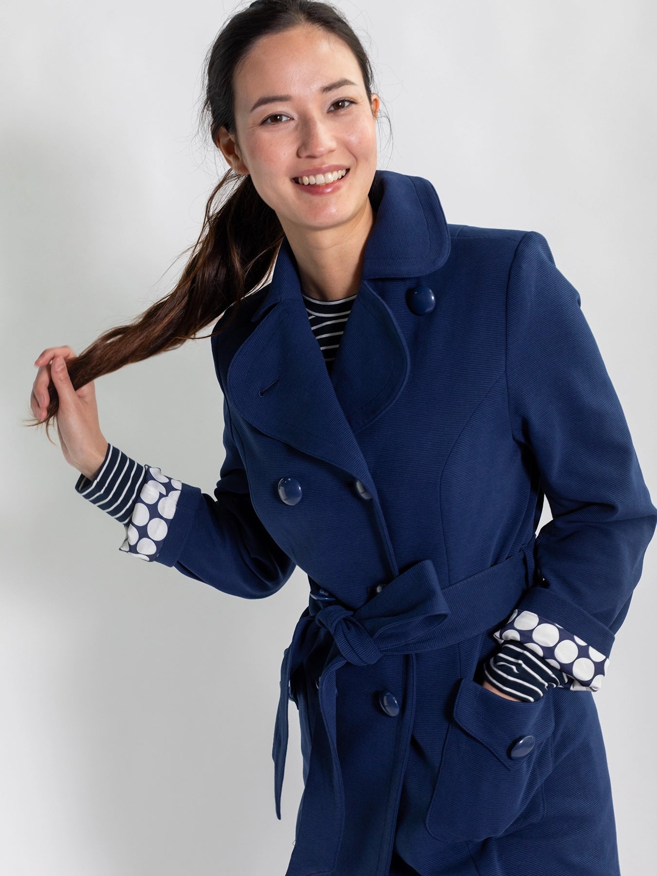 TIERNEY coat Navy Ottoman - Lesley Evers - coat - duster - faux leather