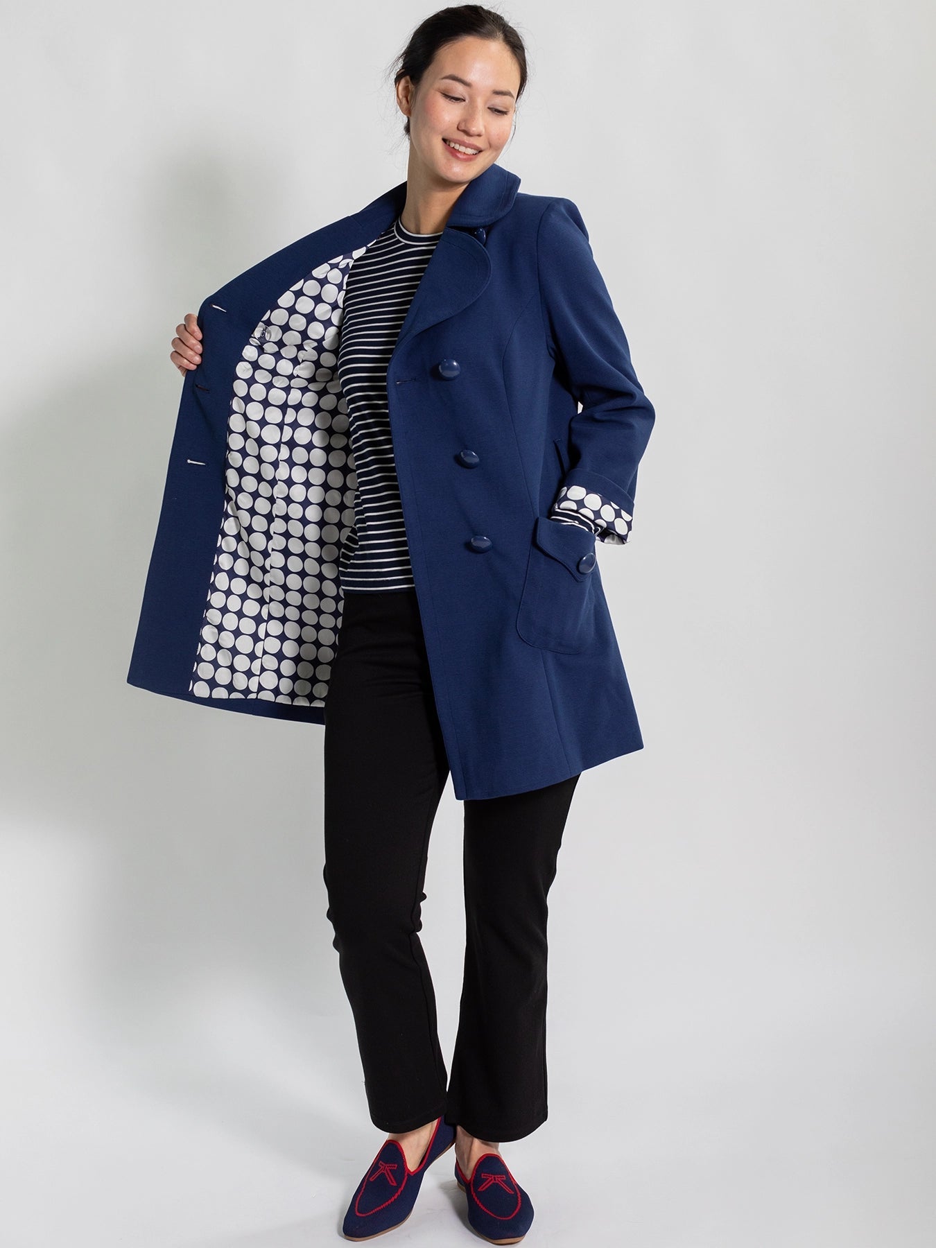 TIERNEY coat Navy Ottoman - Lesley Evers - coat - duster - faux leather