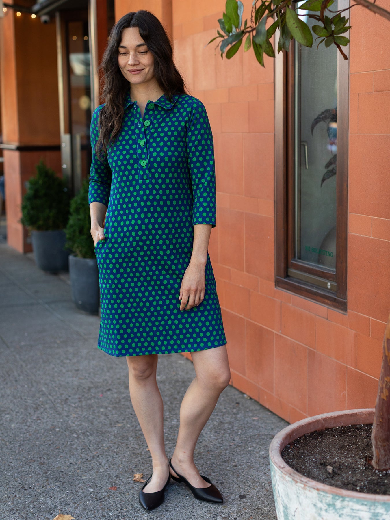 TIPPI dress Polka Dots Navy and Green - Lesley Evers-Dress-new-Shop