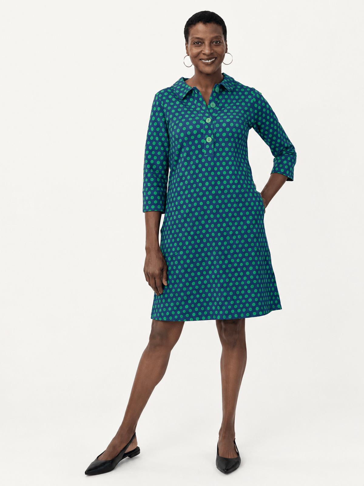 TIPPI dress Polka Dots Navy and Green - Lesley Evers-Dress-new-Shop