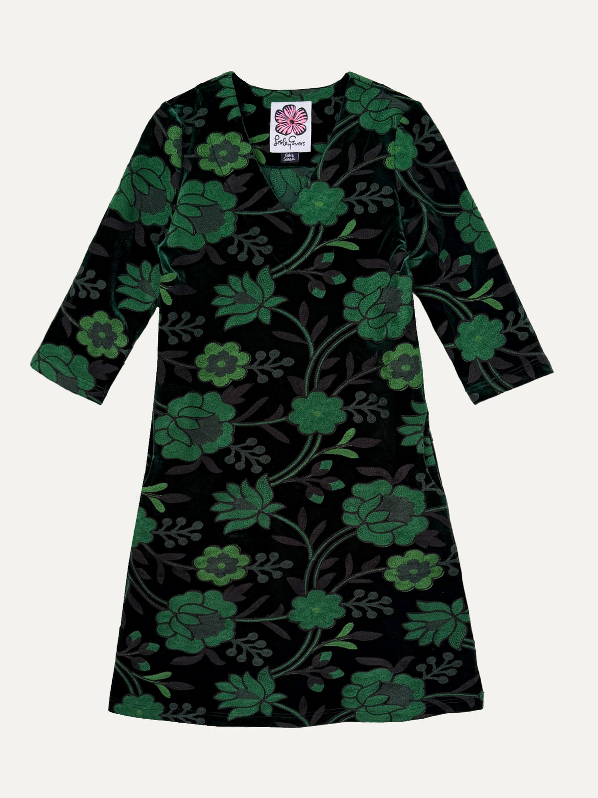 VERONICA dress Embroidered Velvet Green - Lesley Evers-Black-Dress-Shop