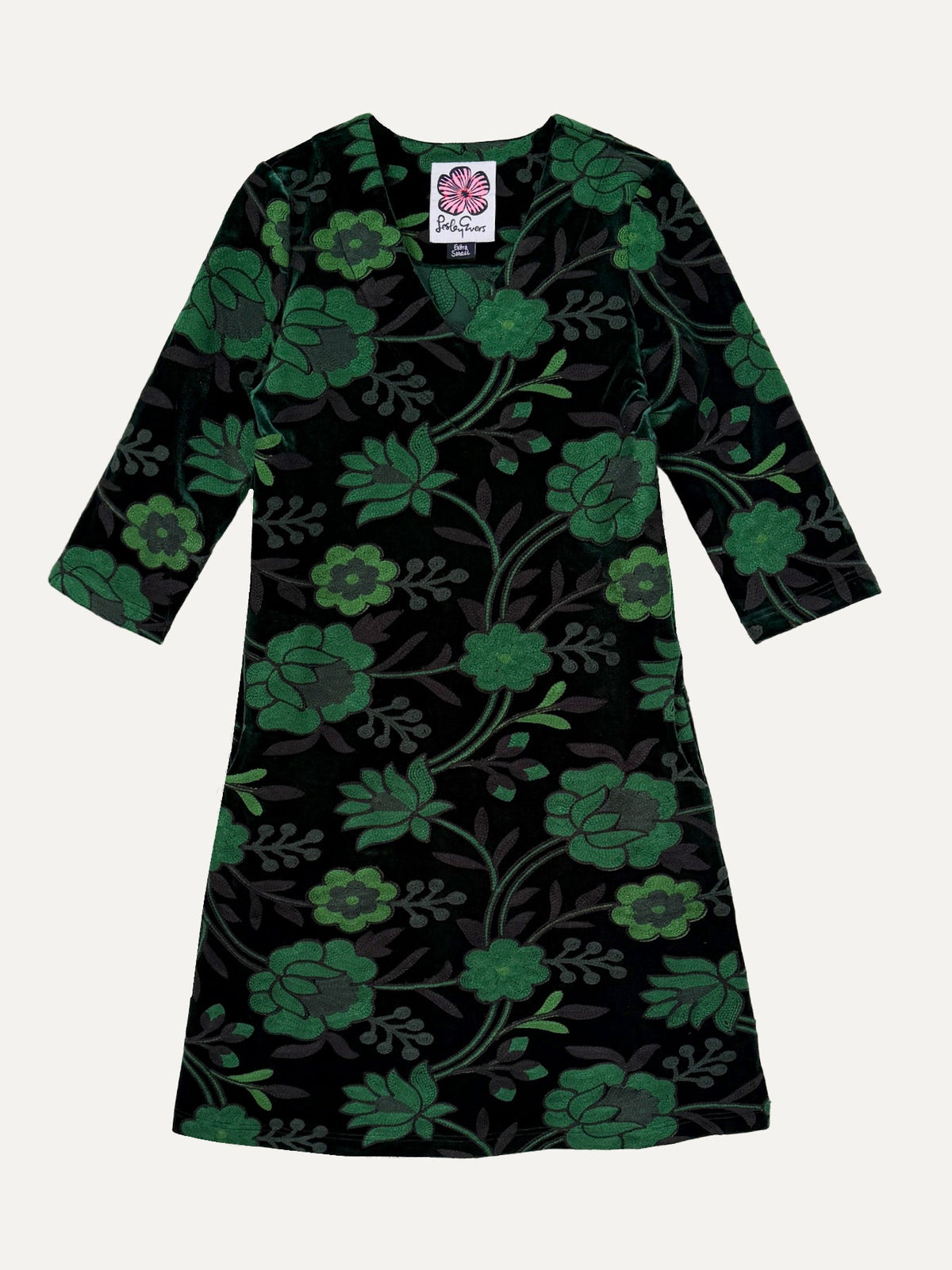 VERONICA dress Embroidered Velvet Green - Lesley Evers-Black-Dress-Shop