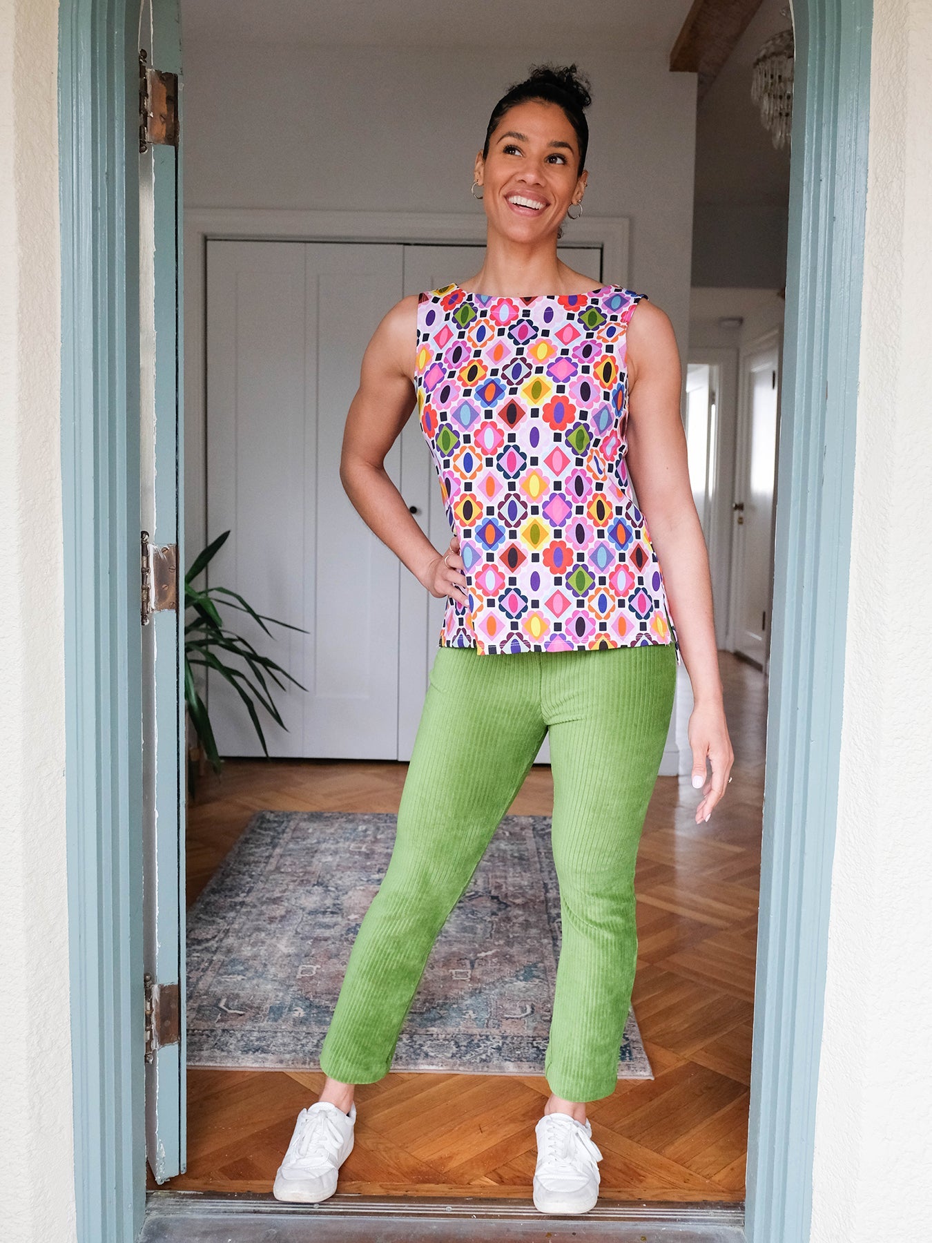 ANGIE pant Leaf Green Corduroy - Lesley Evers-angie-corduroy-corduroy pant