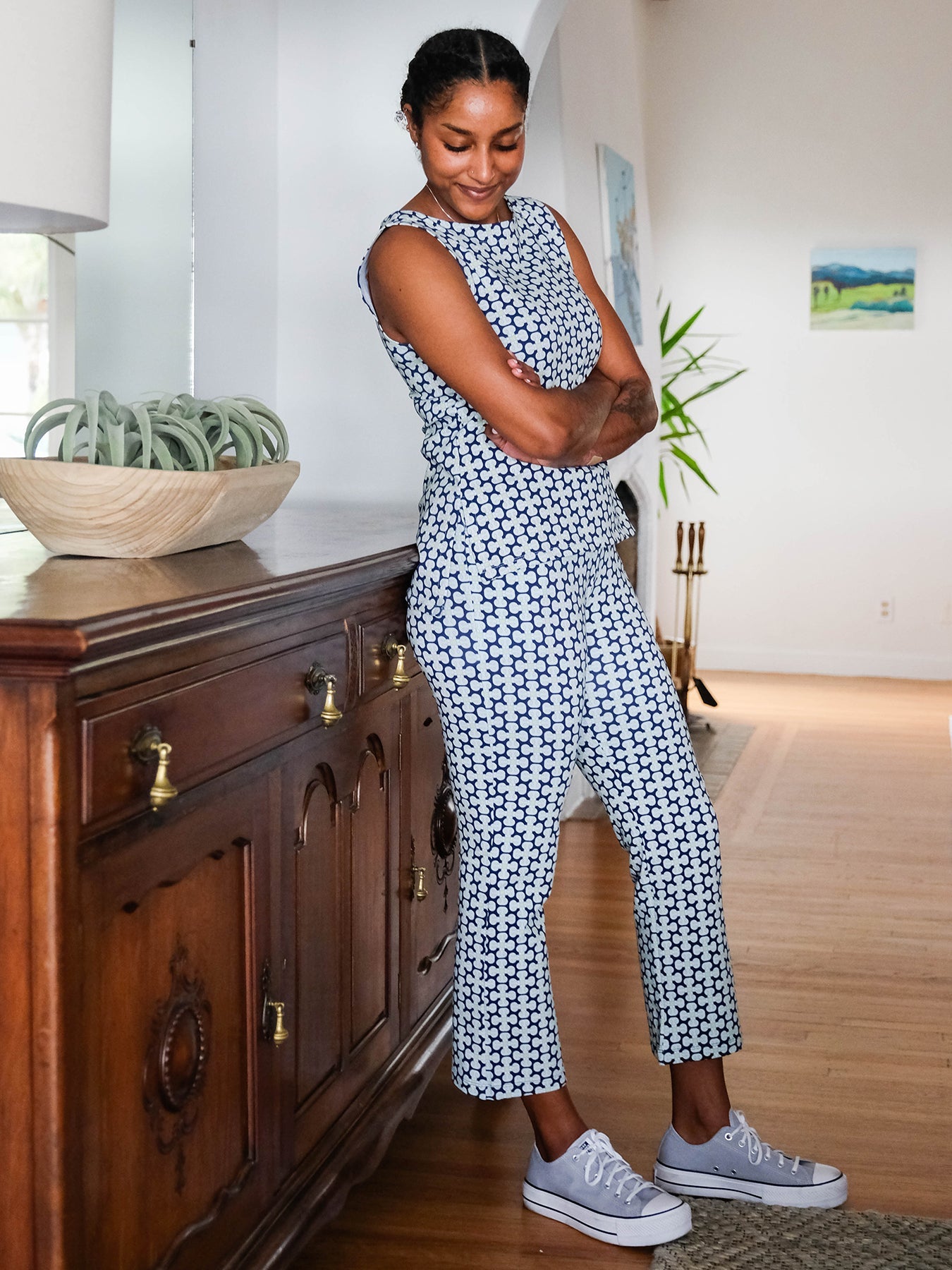 AUDREY pant Loop Tile Light Blue - Lesley Evers-audrey-Bottoms-cotton