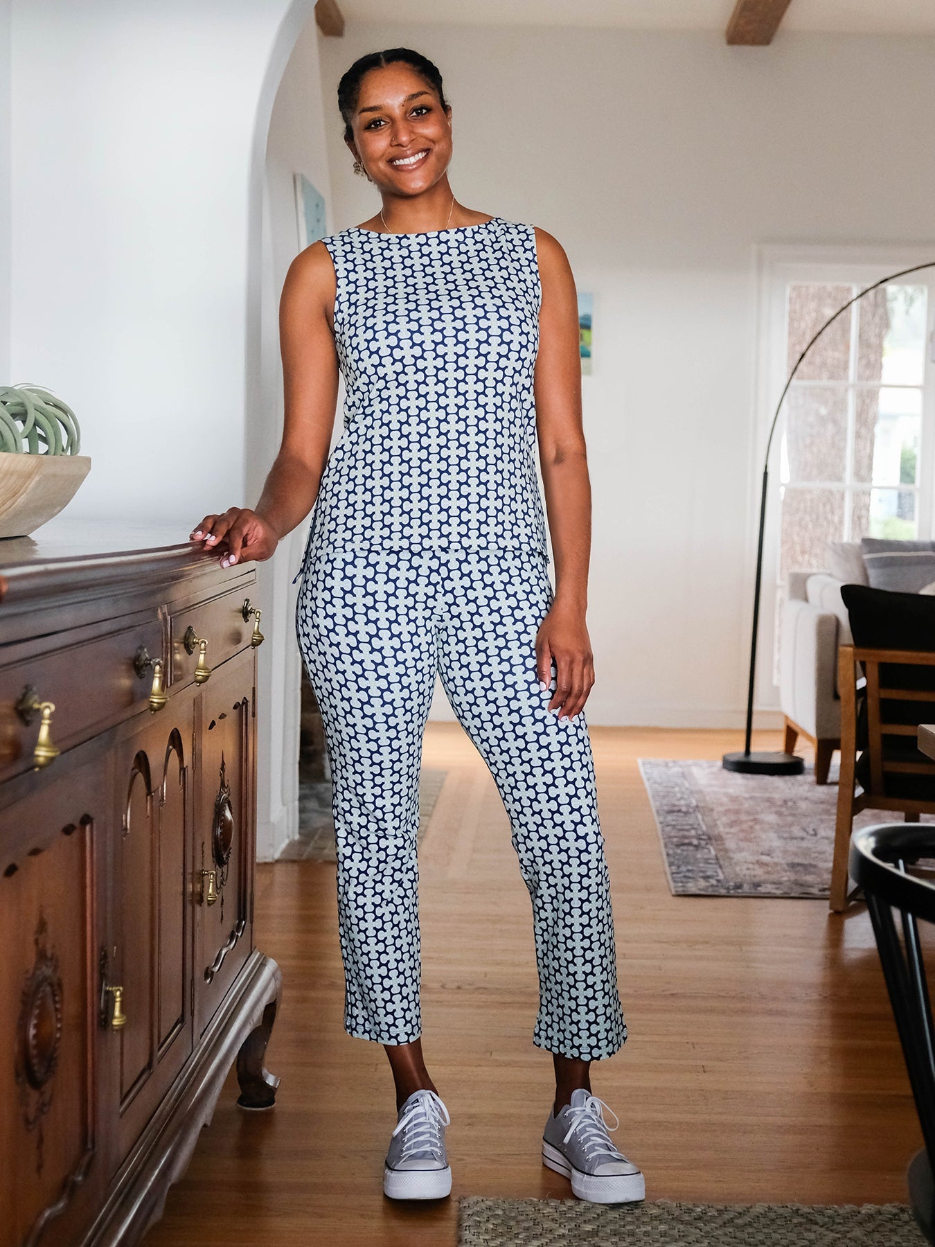 AUDREY pant Loop Tile Light Blue - Lesley Evers-audrey-Bottoms-cotton