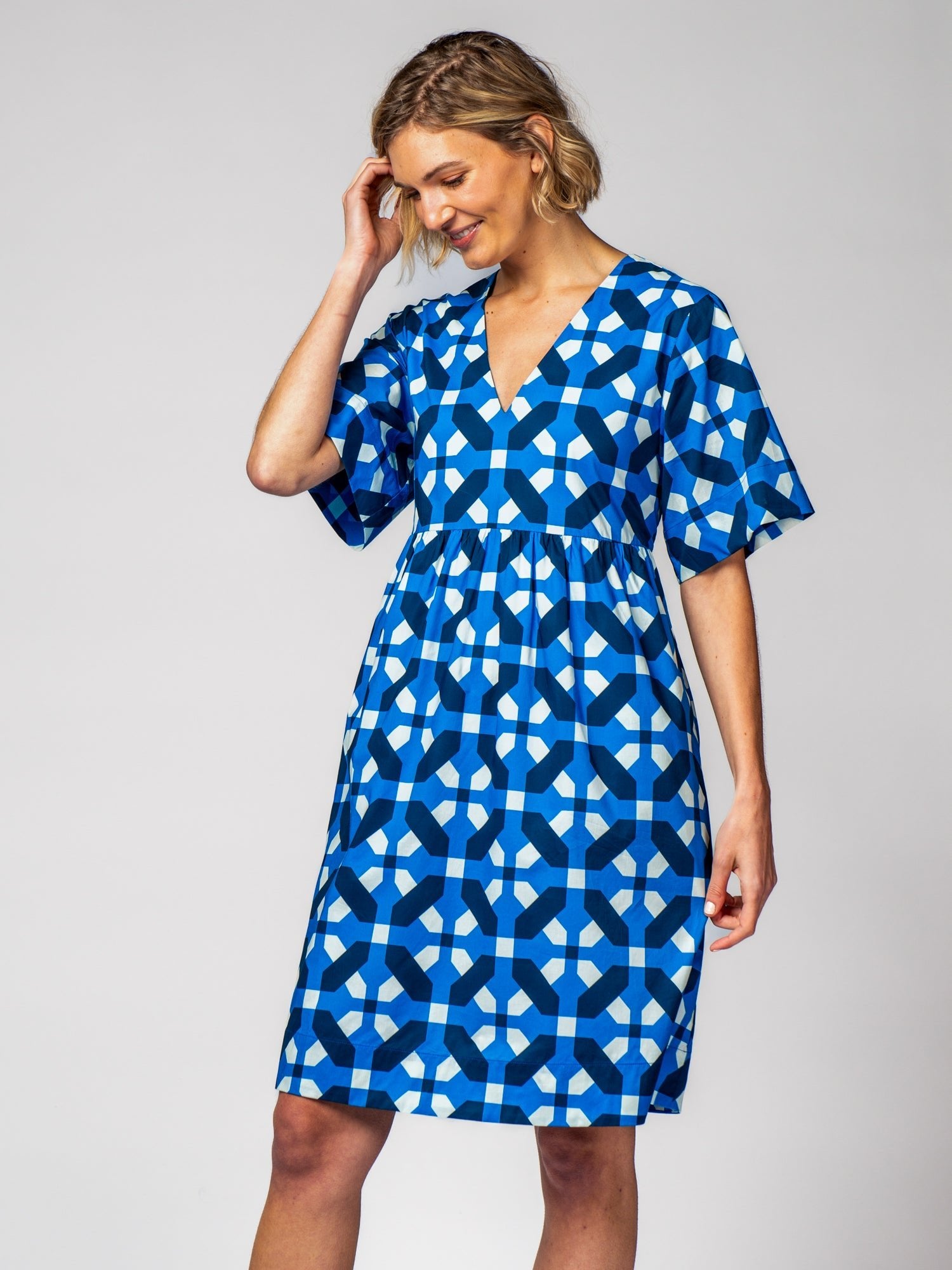 CARA dress Trellis Blue - Lesley Evers-Dress-Shop-Shop/All Products