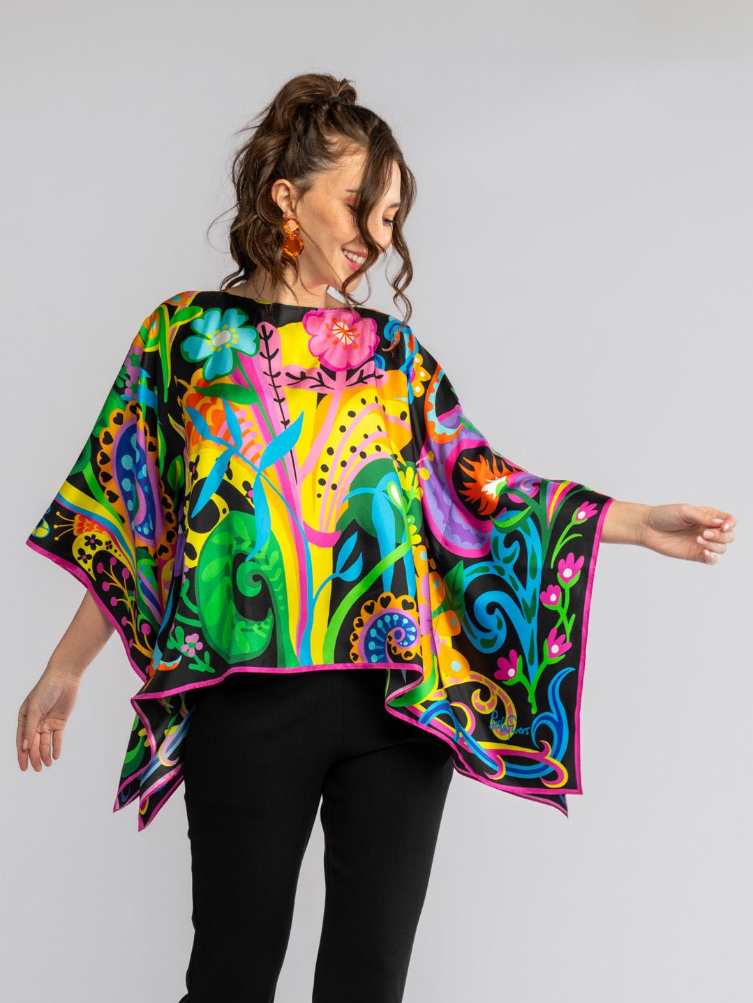 CELESTE silk top Bonanza - Lesley Evers-bonanza-bonanza black-bonanza multi