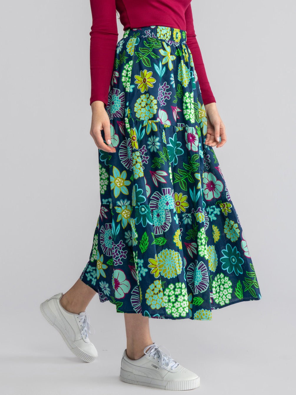 CLAUDIA maxi skirt Dazzle Flower Navy - Lesley Evers-Dazzle Flower-flowers-Green