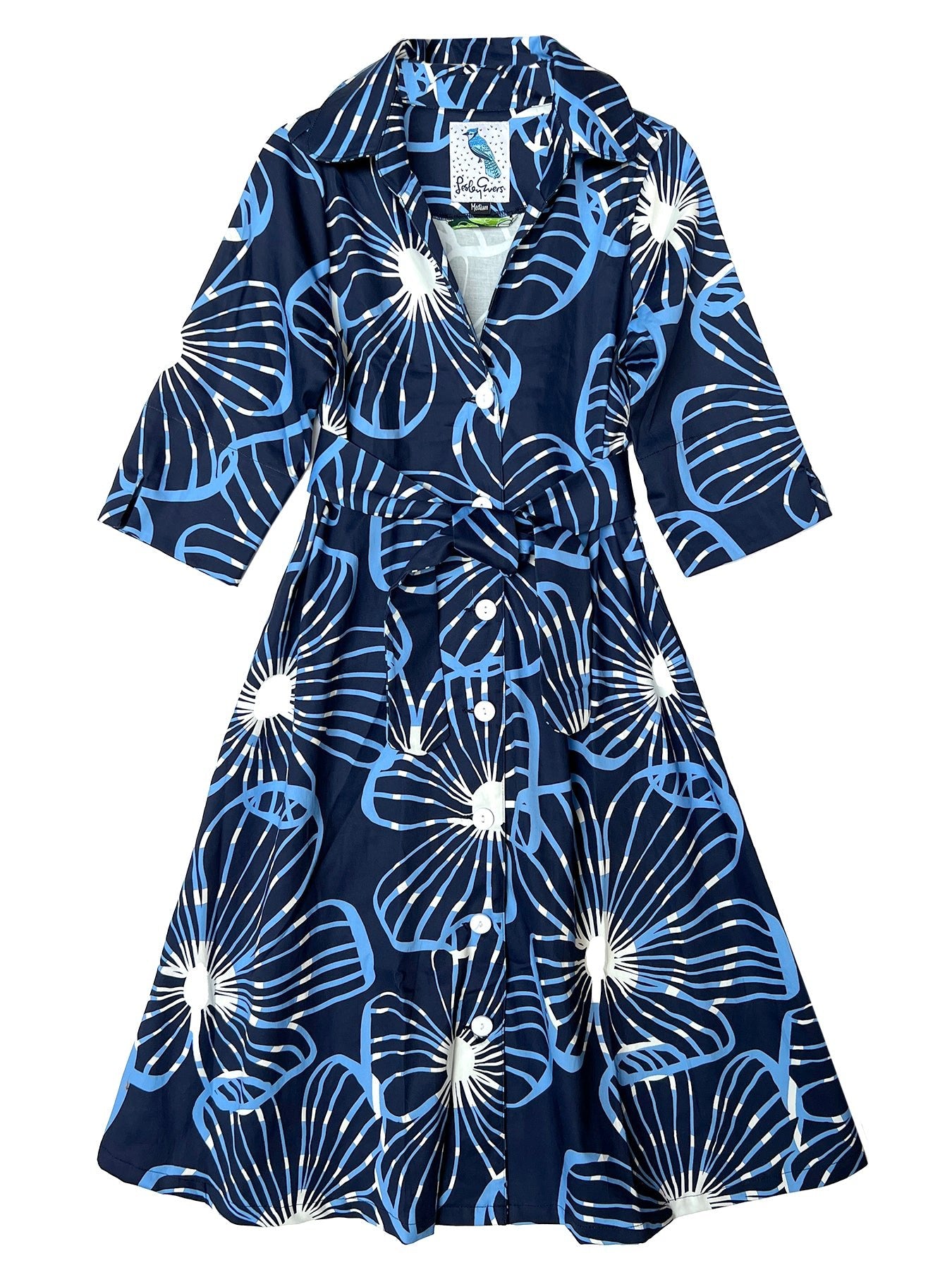CLEMENTINE shirtdress Navy Primrose - Lesley Evers-A-line-Clementine-Dress