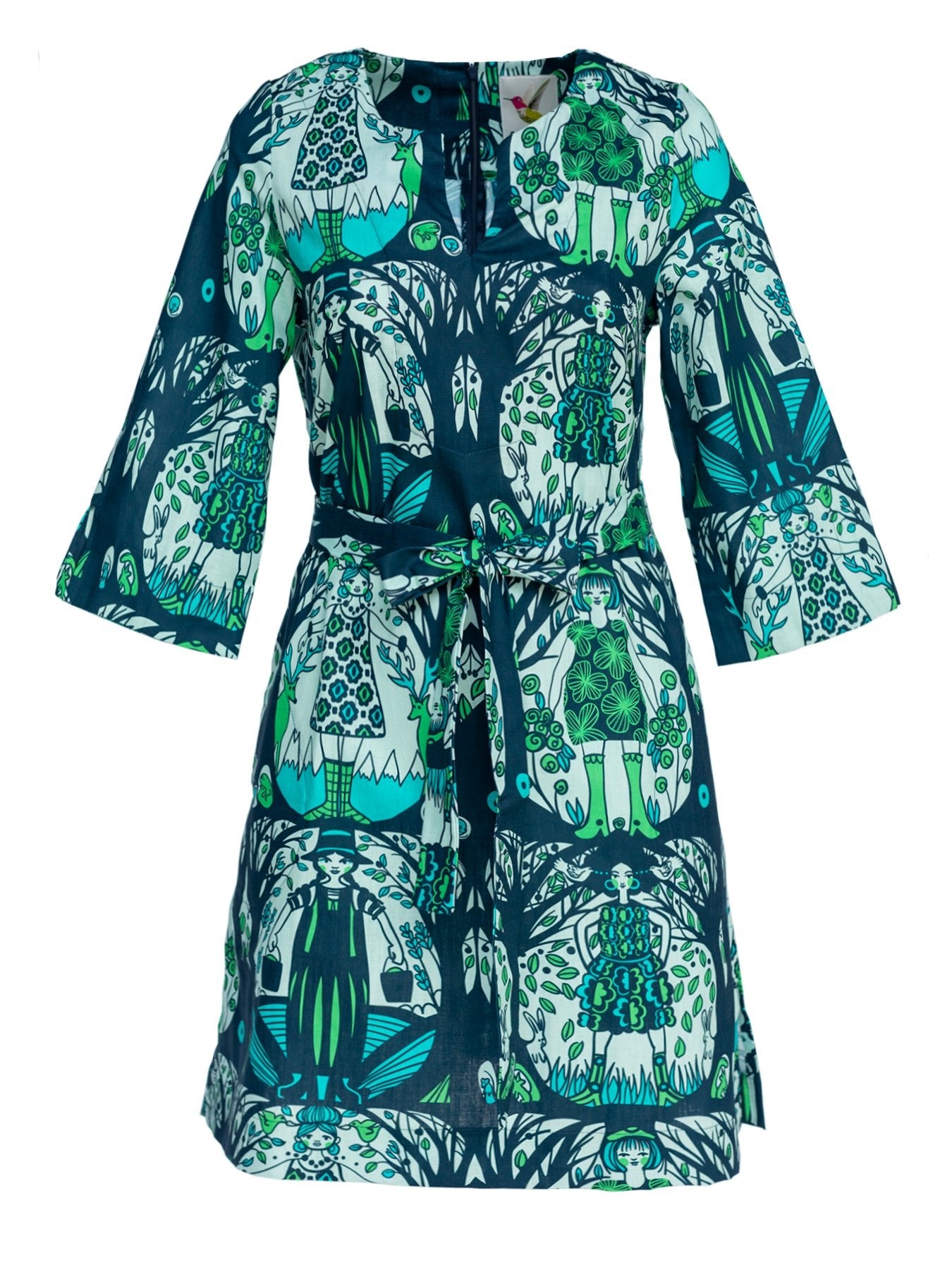 DREW dress Forest Girls Blue - Lesley Evers-cotton dress-cotton slub-cotton slub dress