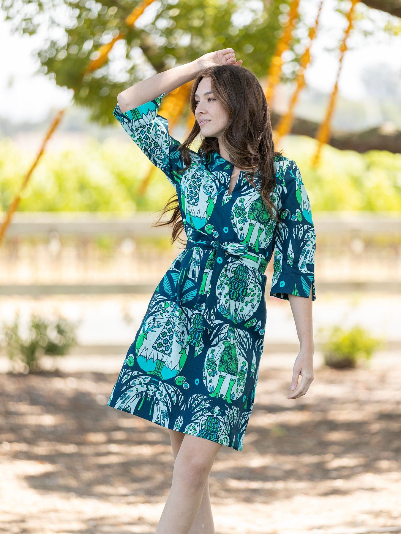 DREW dress Forest Girls Blue - Lesley Evers-cotton dress-cotton slub-cotton slub dress