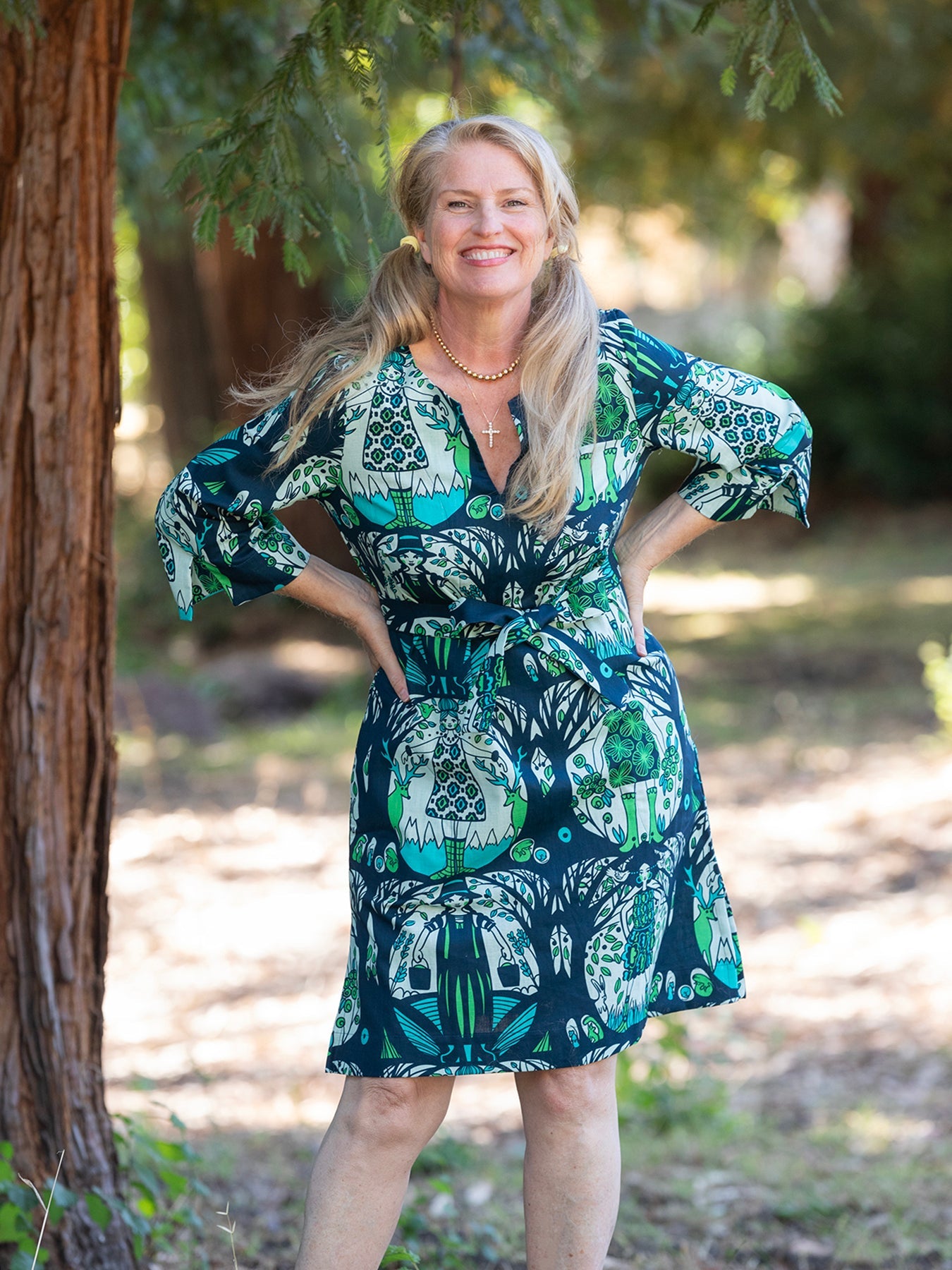 DREW dress Forest Girls Blue - Lesley Evers-cotton dress-cotton slub-cotton slub dress