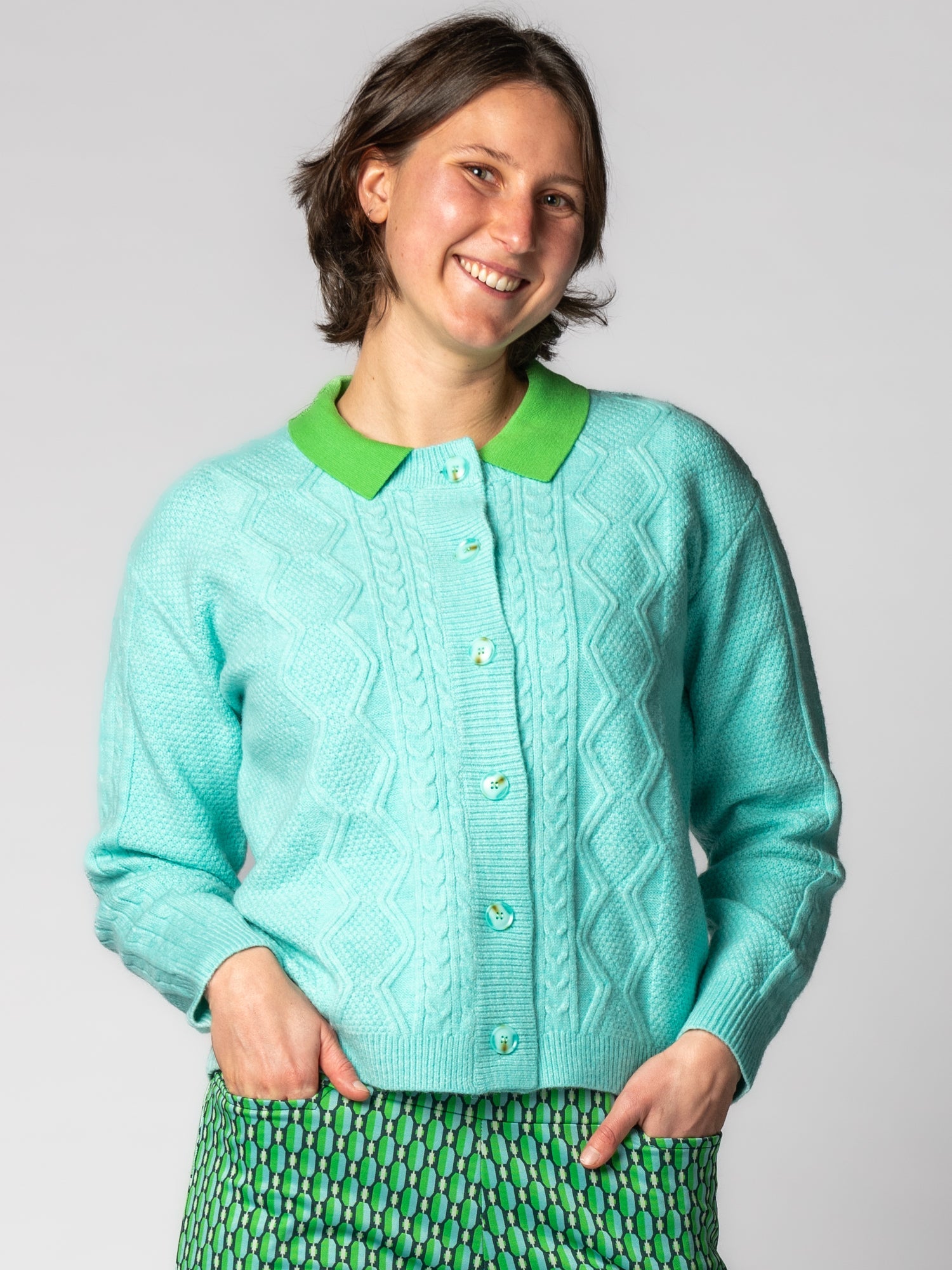 EMMA cardigan Aqua - Lesley Evers-Best Seller-cardigan-Imogen green 1