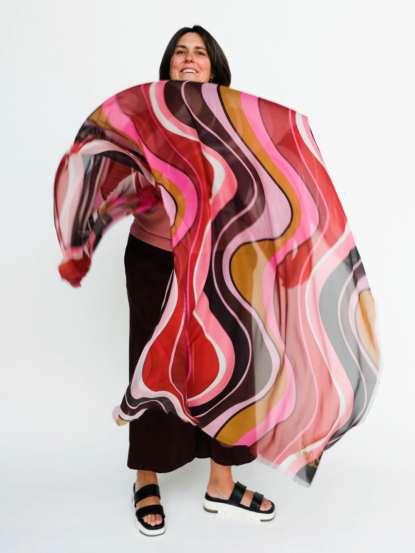 ESME silk scarf Burgundy Wave - Lesley Evers-silk--