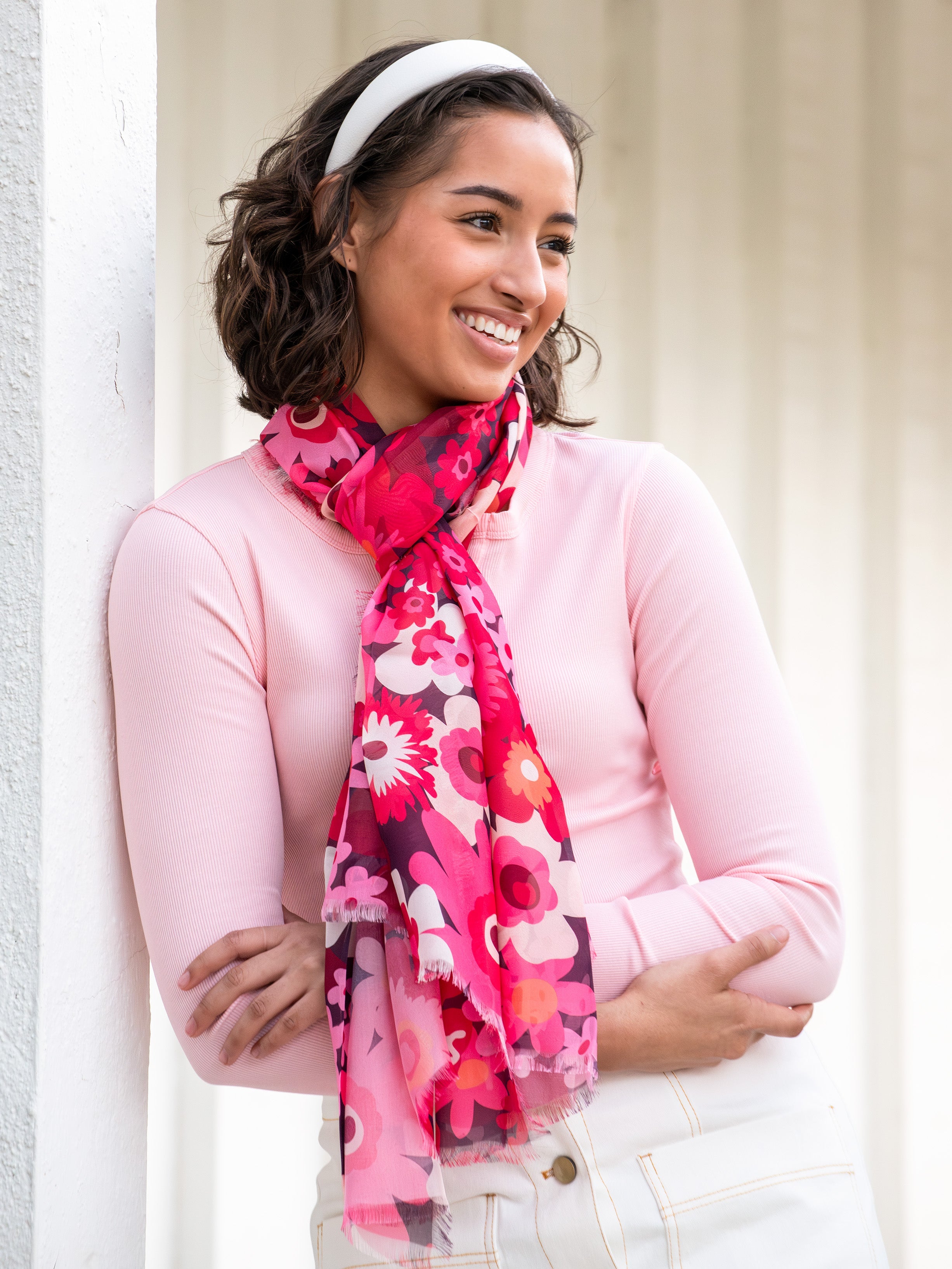 ESME silk scarf Flower Power Burgundy - Lesley Evers-Accessories-BF200-esme