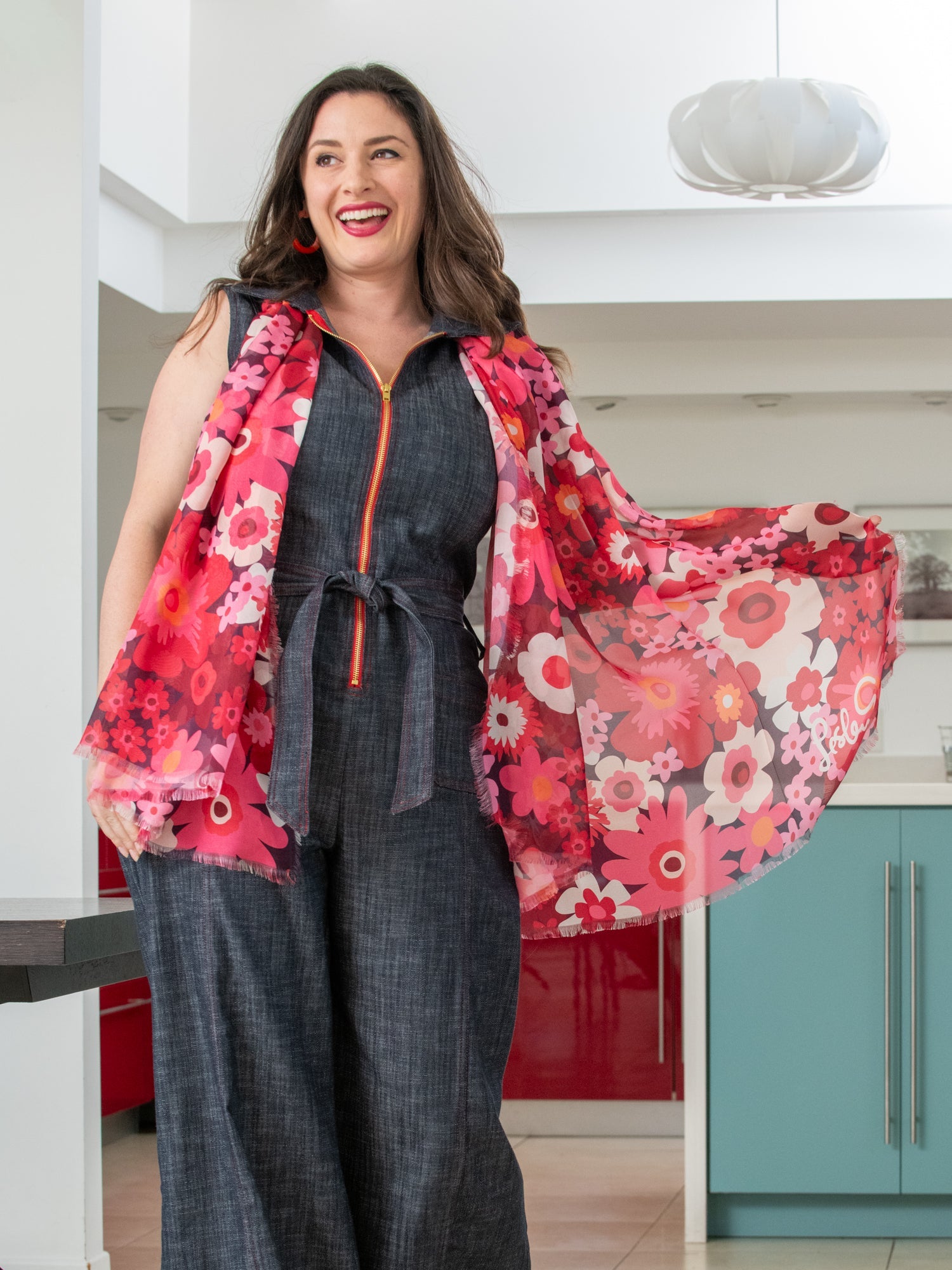 ESME silk scarf Flower Power Burgundy - Lesley Evers-Accessories-BF200-esme