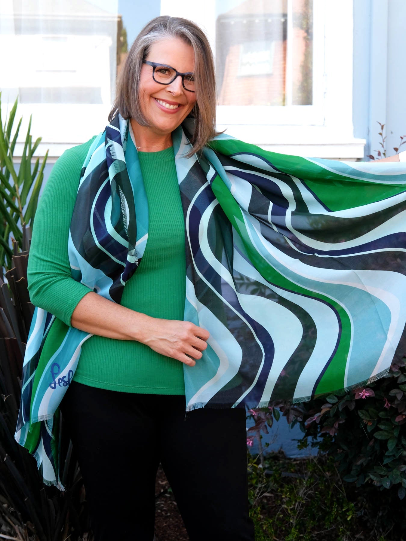 ESME silk scarf Green Wave - Lesley Evers-silk--