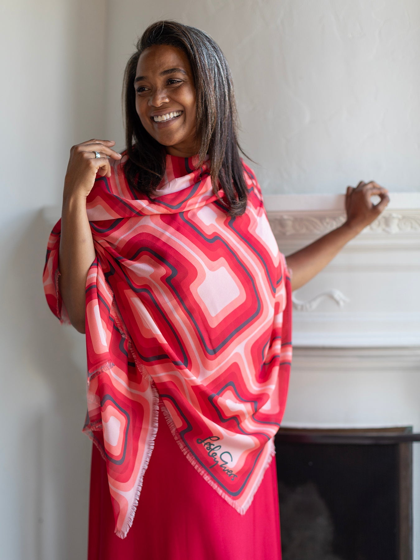 ESME silk scarf Ribbon Red - Lesley Evers-Accessories-BF200-Black