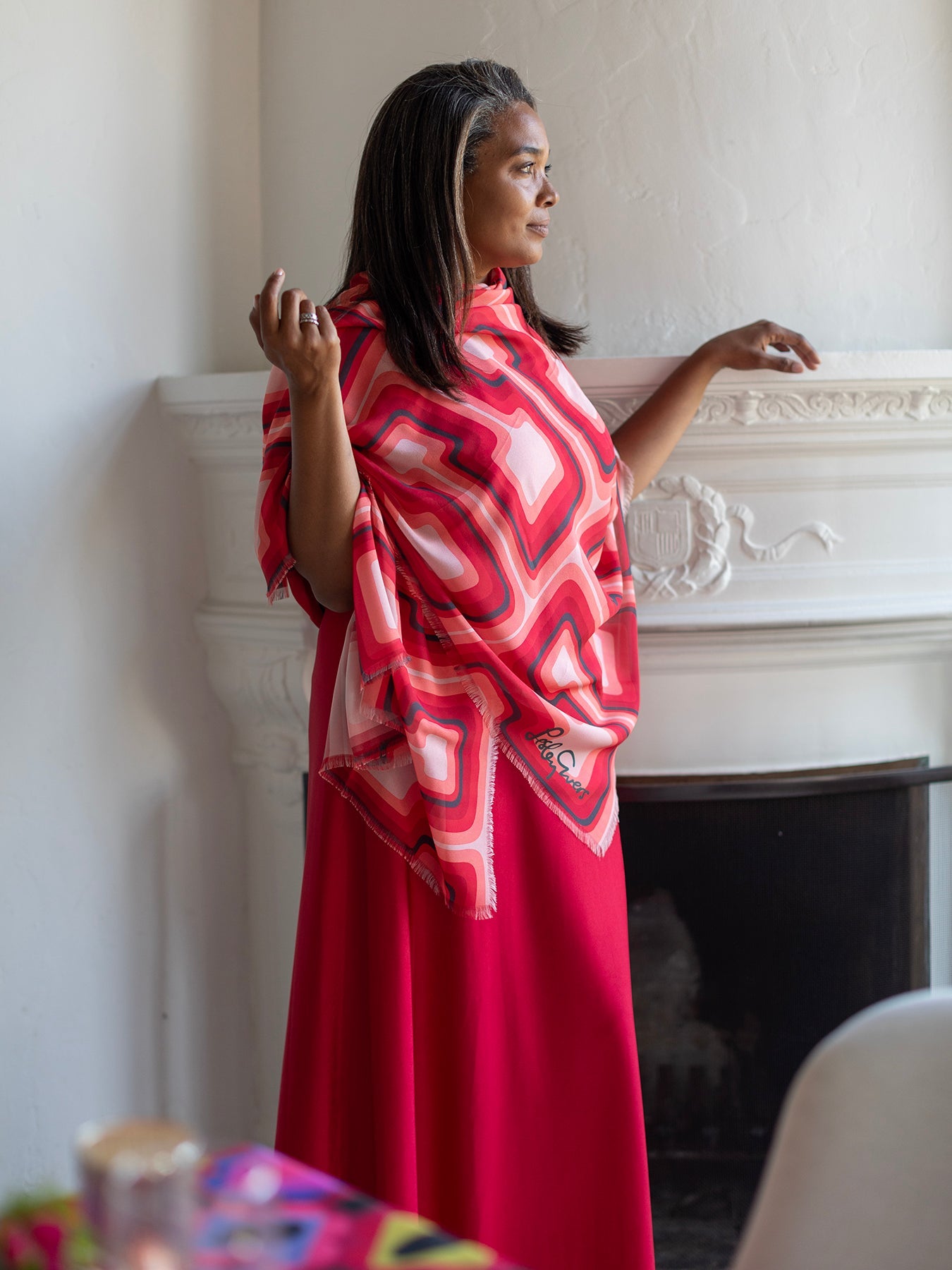 ESME silk scarf Ribbon Red - Lesley Evers-Accessories-BF200-Black