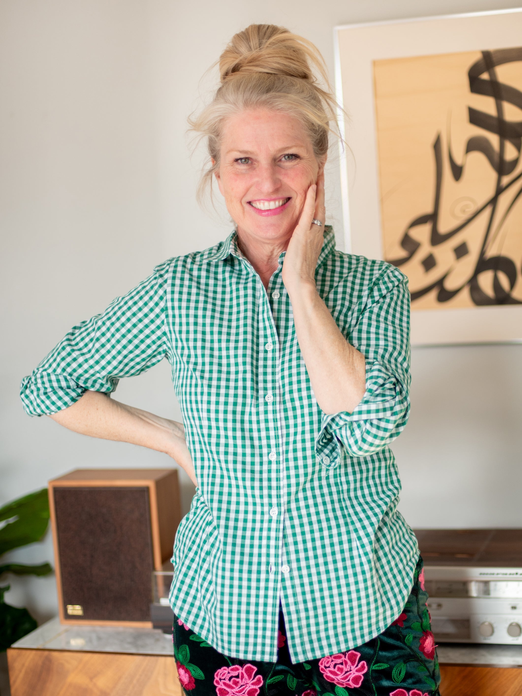 KATHRYN blouse Green Gingham - Lesley Evers-blouse-Green Gingham-kathryn