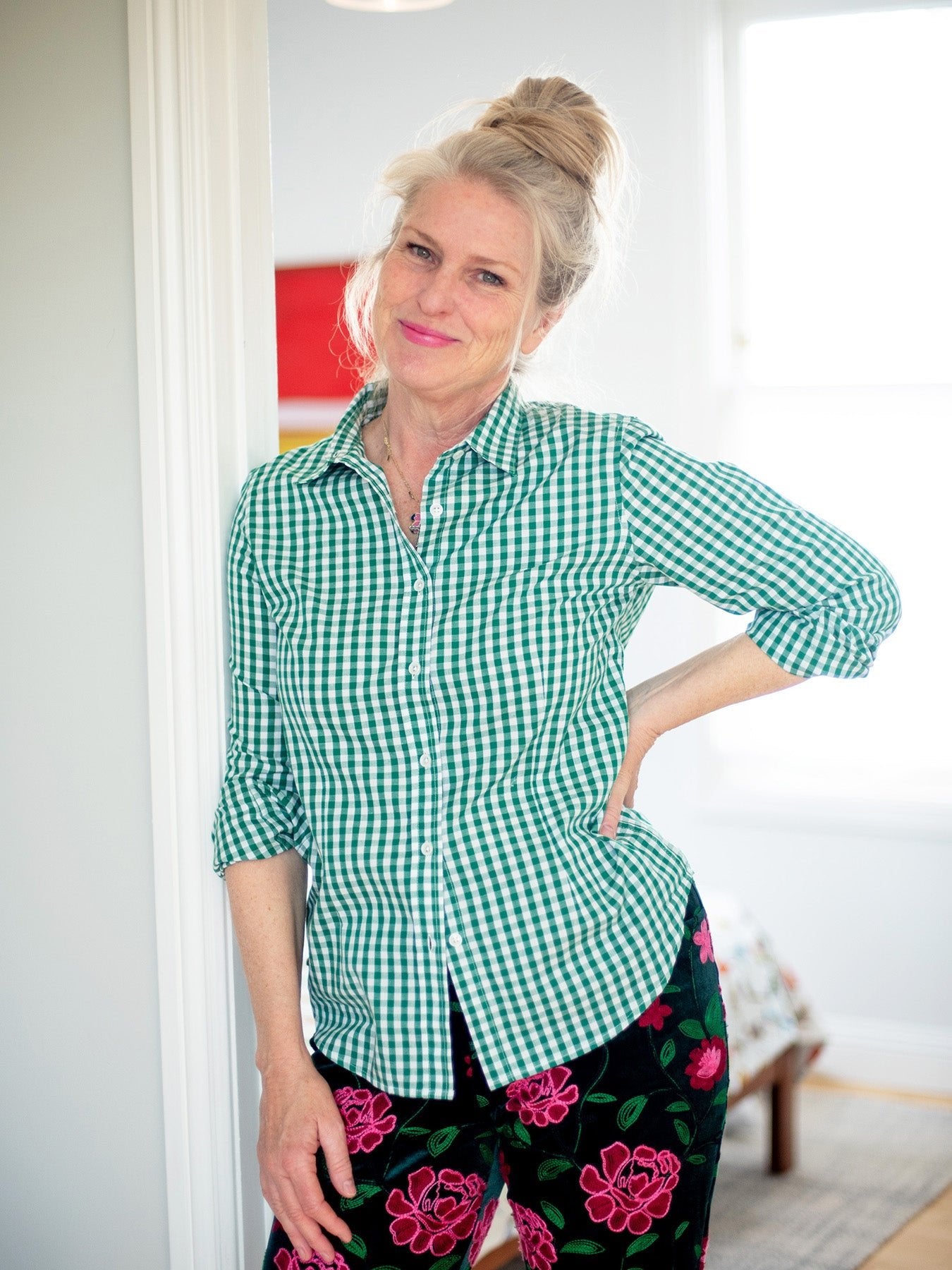 KATHRYN blouse Green Gingham - Lesley Evers-blouse-Green Gingham-kathryn