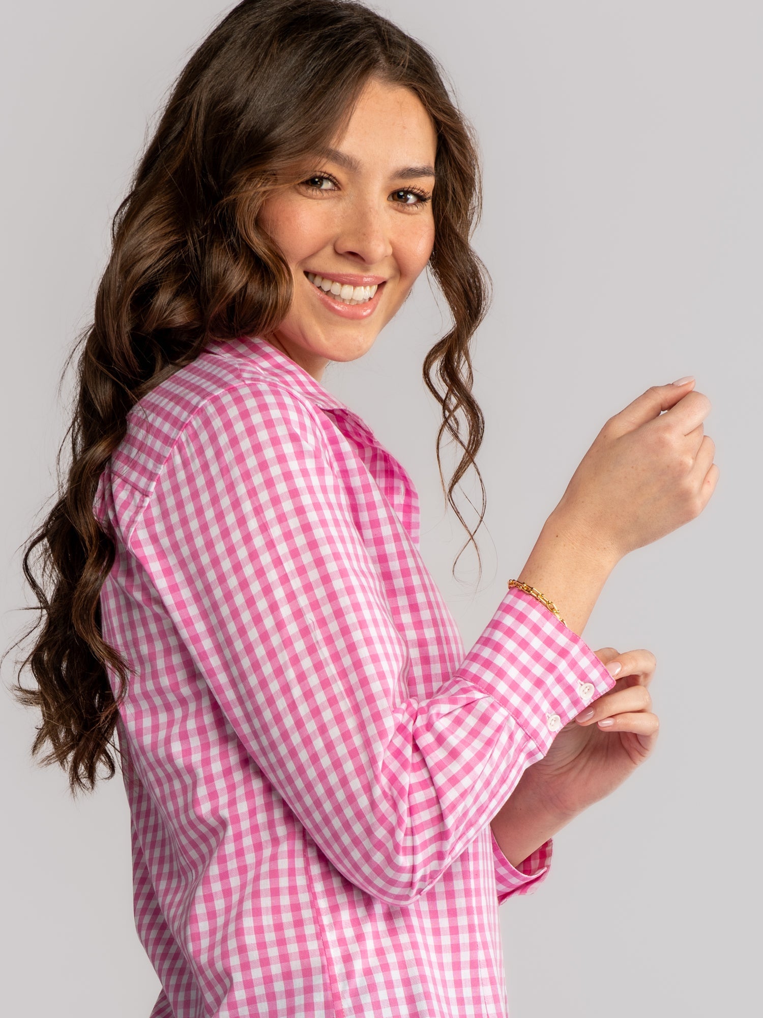 KATHRYN blouse Pink Gingham - Lesley Evers-blouse-garden oasis pink 1-Gingham