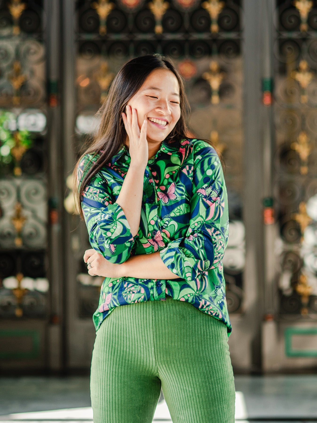 KATHRYN blouse Serendipity Green - Lesley Evers-butterflies-butterfly-butterfly serendipity