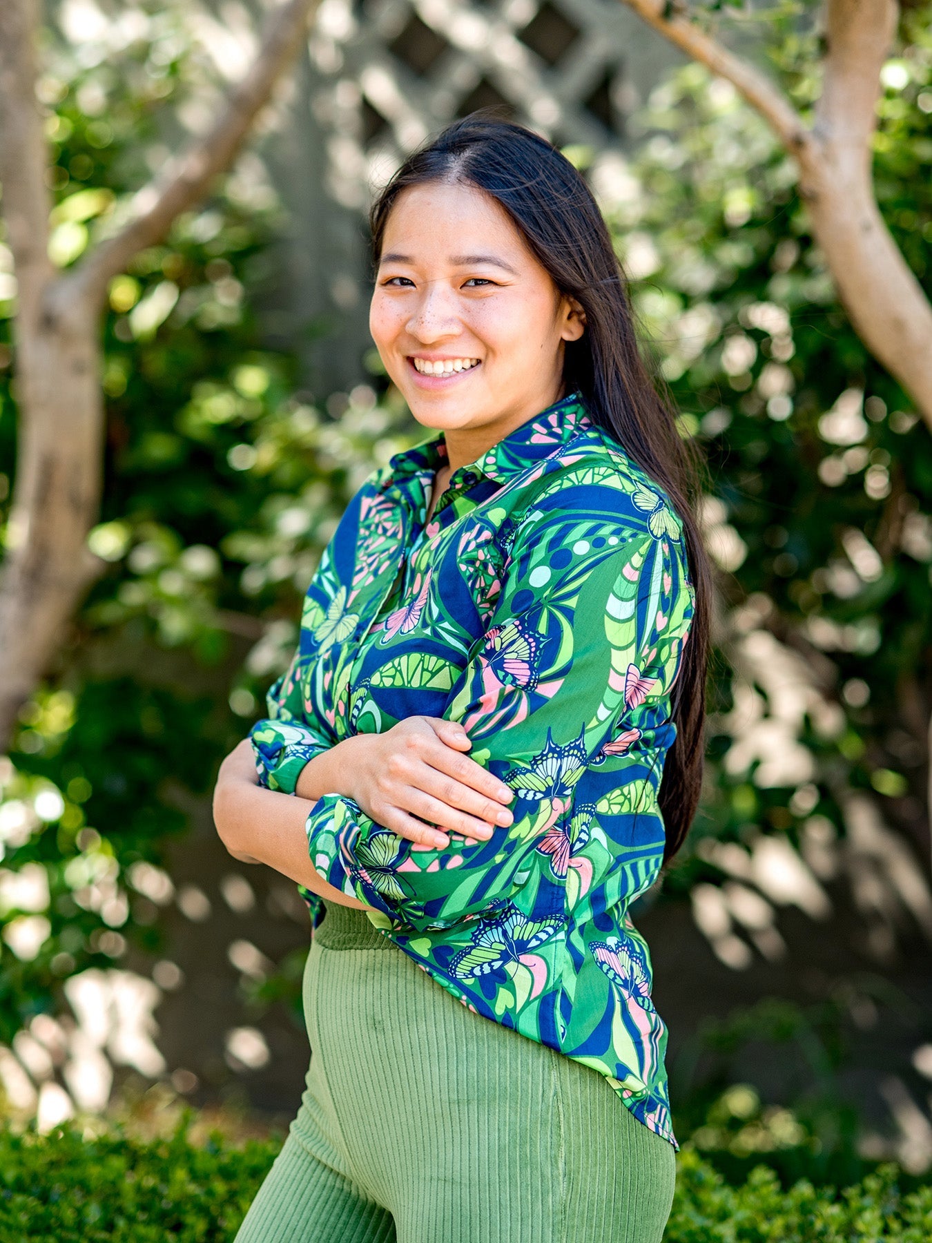 KATHRYN blouse Serendipity Green - Lesley Evers-butterflies-butterfly-butterfly serendipity