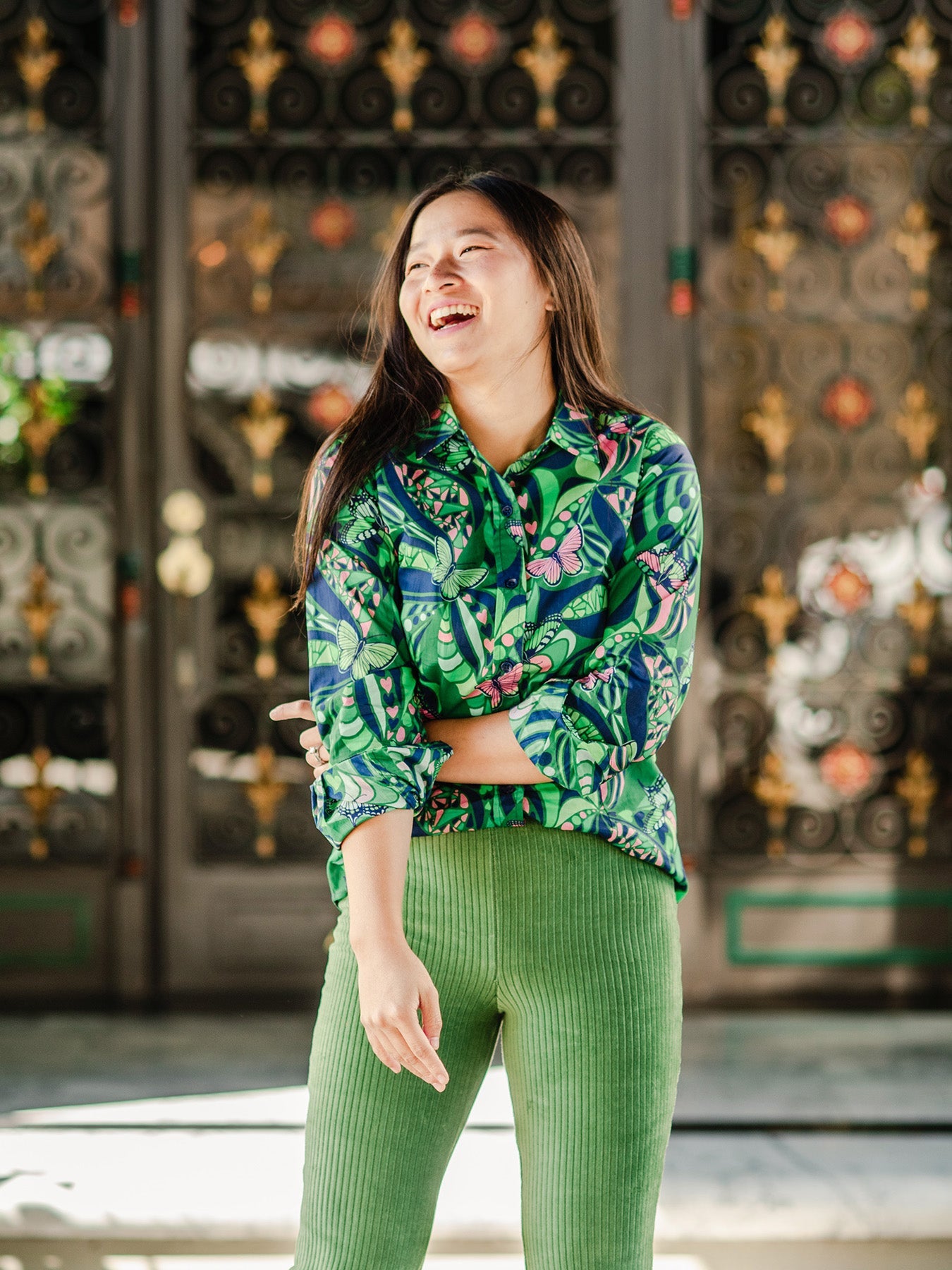 KATHRYN blouse Serendipity Green - Lesley Evers-butterflies-butterfly-butterfly serendipity