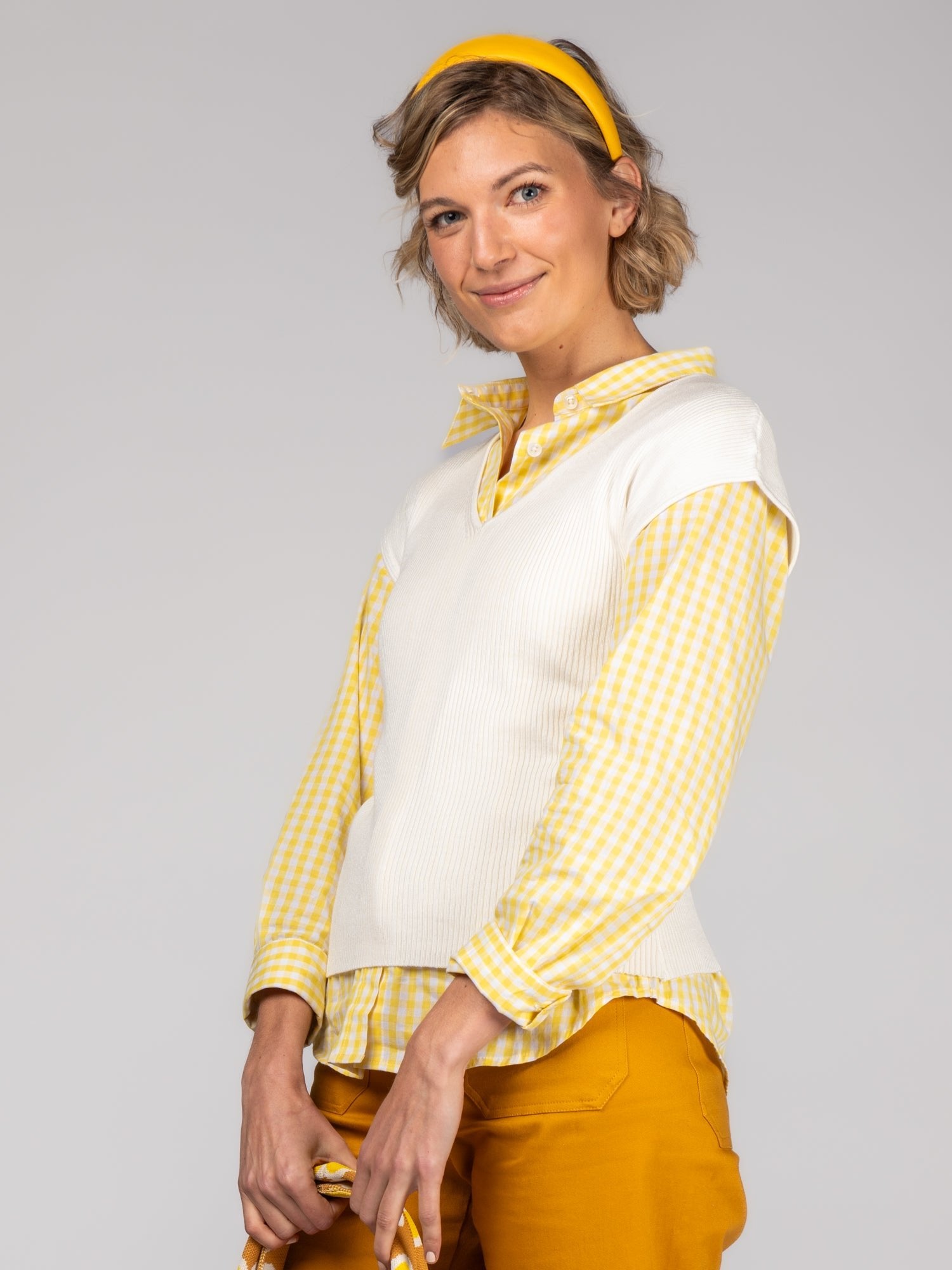 KATHRYN blouse Yellow Gingham - Lesley Evers-blouse-Gingham-gingham shirt