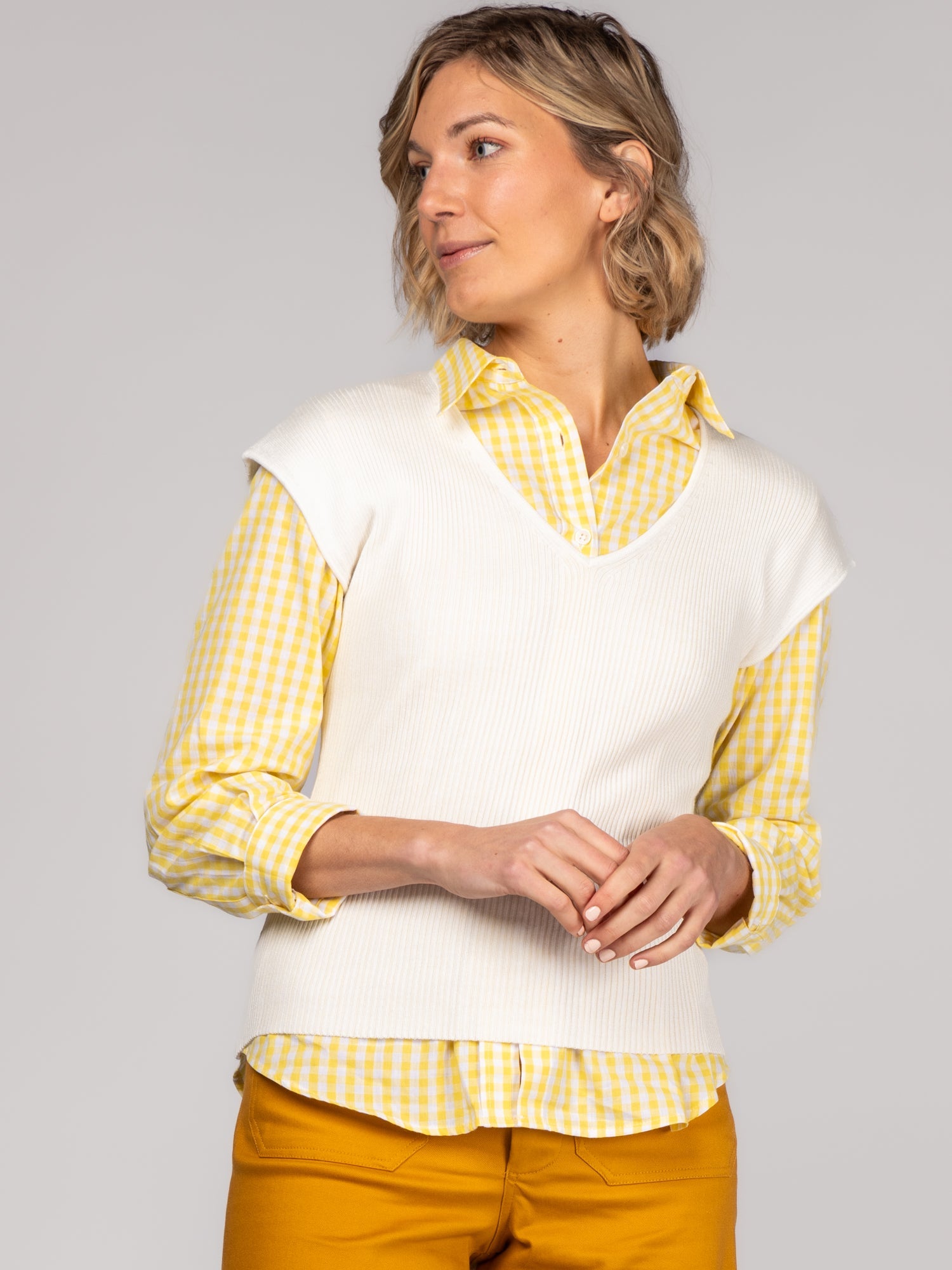 KATHRYN blouse Yellow Gingham - Lesley Evers-blouse-Gingham-gingham shirt