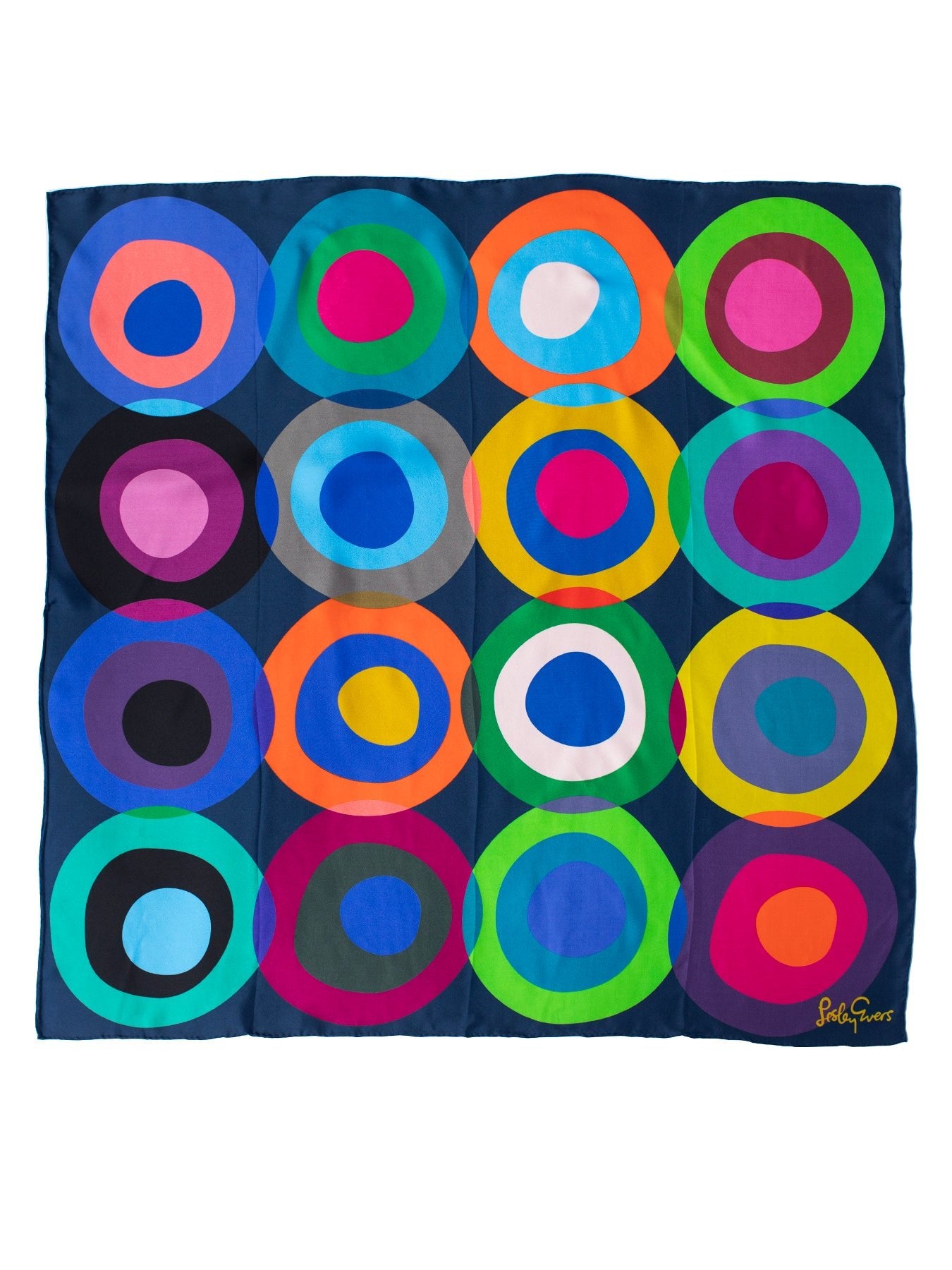 LILLIAN silk twill scarf Circles Navy - Lesley Evers-Accessories-BF200-esmeralda