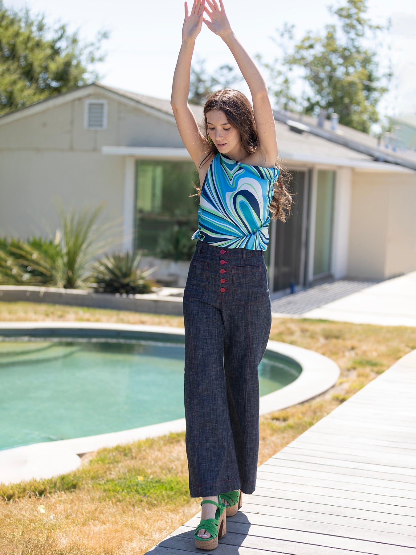 LILLIAN silk twill scarf Pinwheel Navy - Lesley Evers-Accessories-cotton silk-scarf