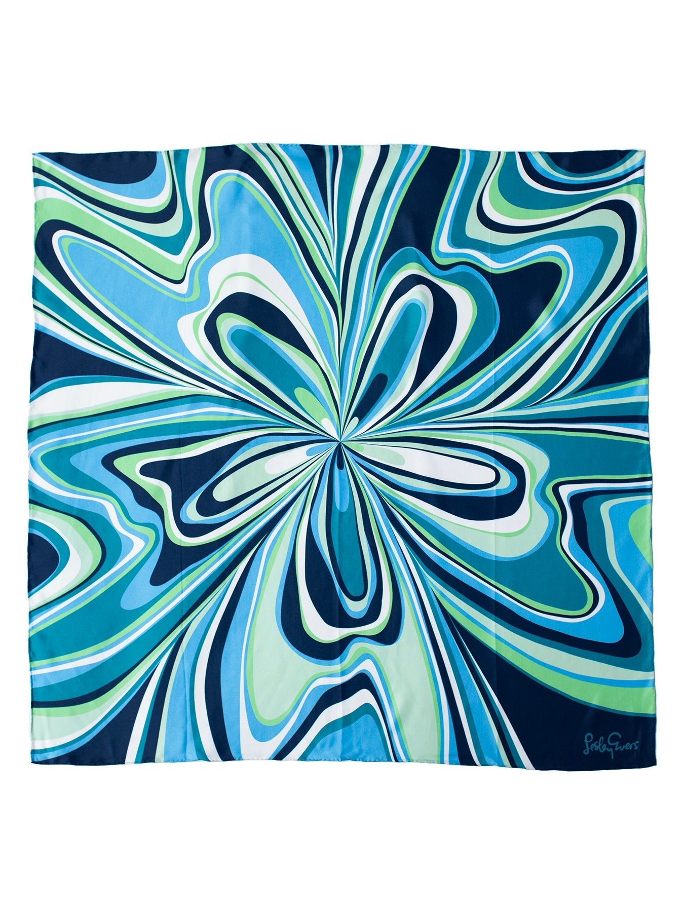 LILLIAN silk twill scarf Pinwheel Navy - Lesley Evers-Accessories-cotton silk-scarf