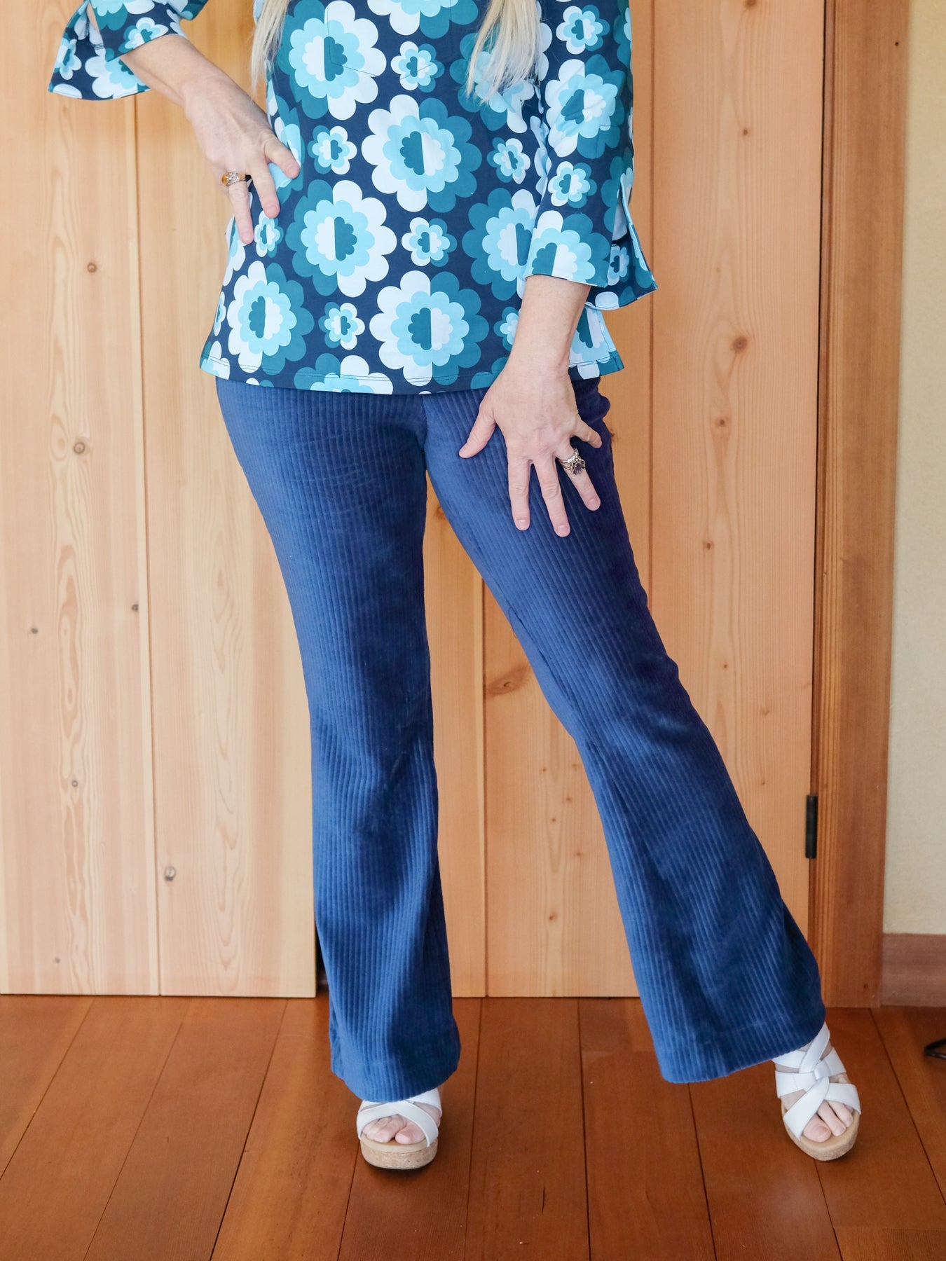 LORI pant Navy Corduroy - Lesley Evers-bell bottom pant-corduroy-corduroy pant