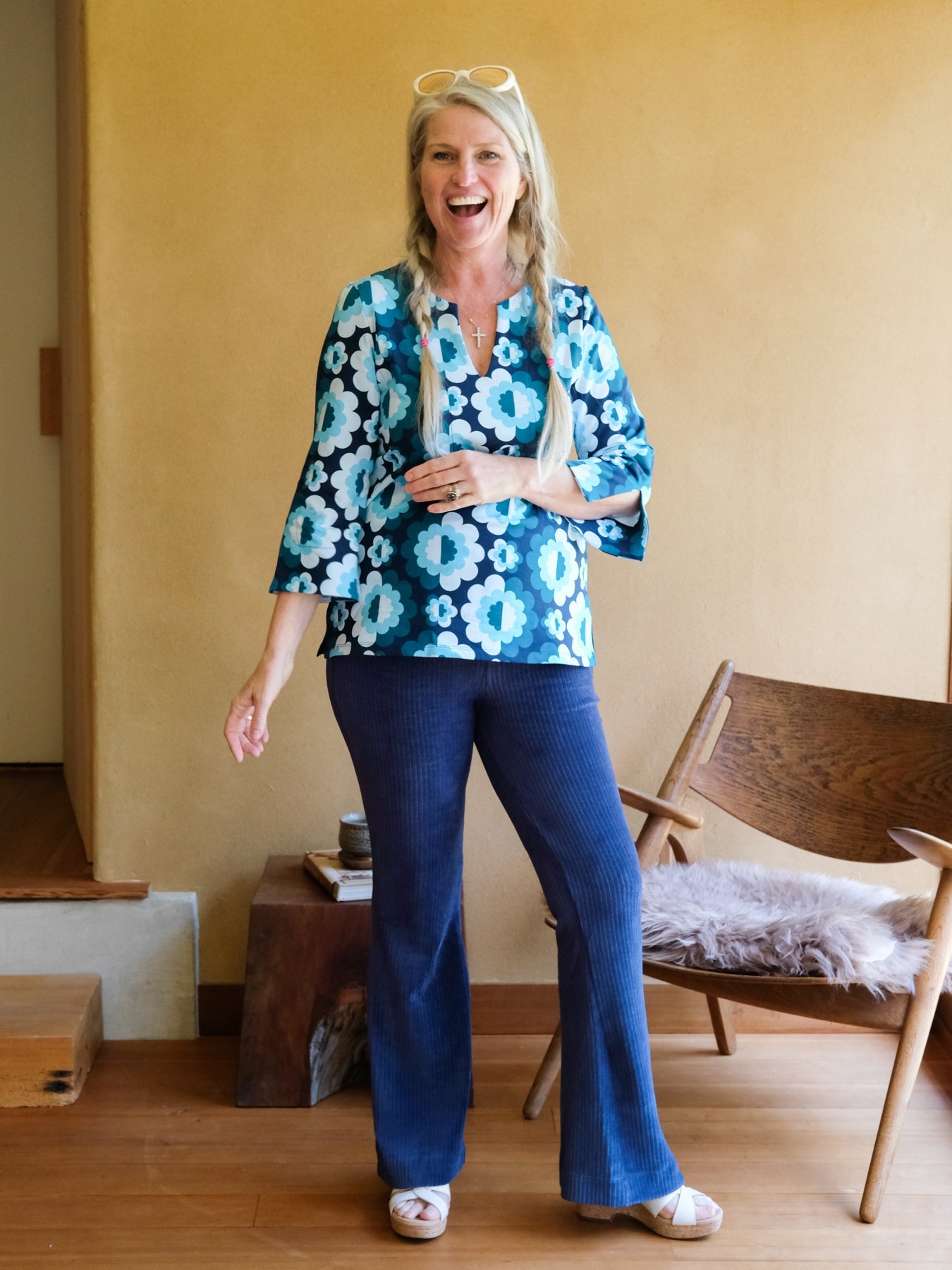 LORI pant Navy Corduroy - Lesley Evers-bell bottom pant-corduroy-corduroy pant