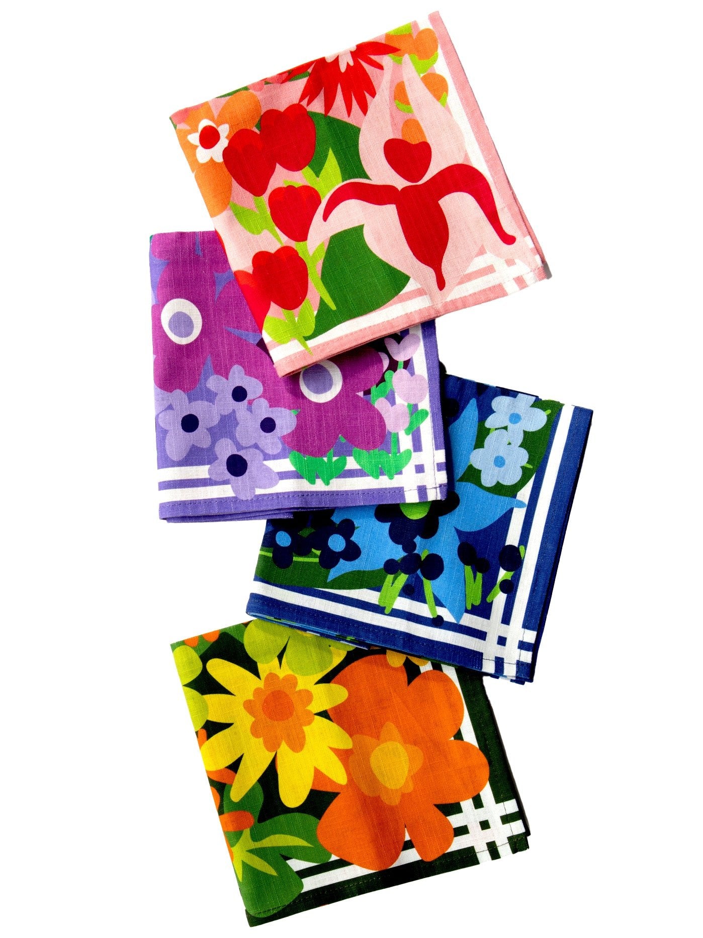 MIXED NAPKINS set of 4 Flower Power - Lesley Evers-23-HG300-W1-burgundy-burgundy wave