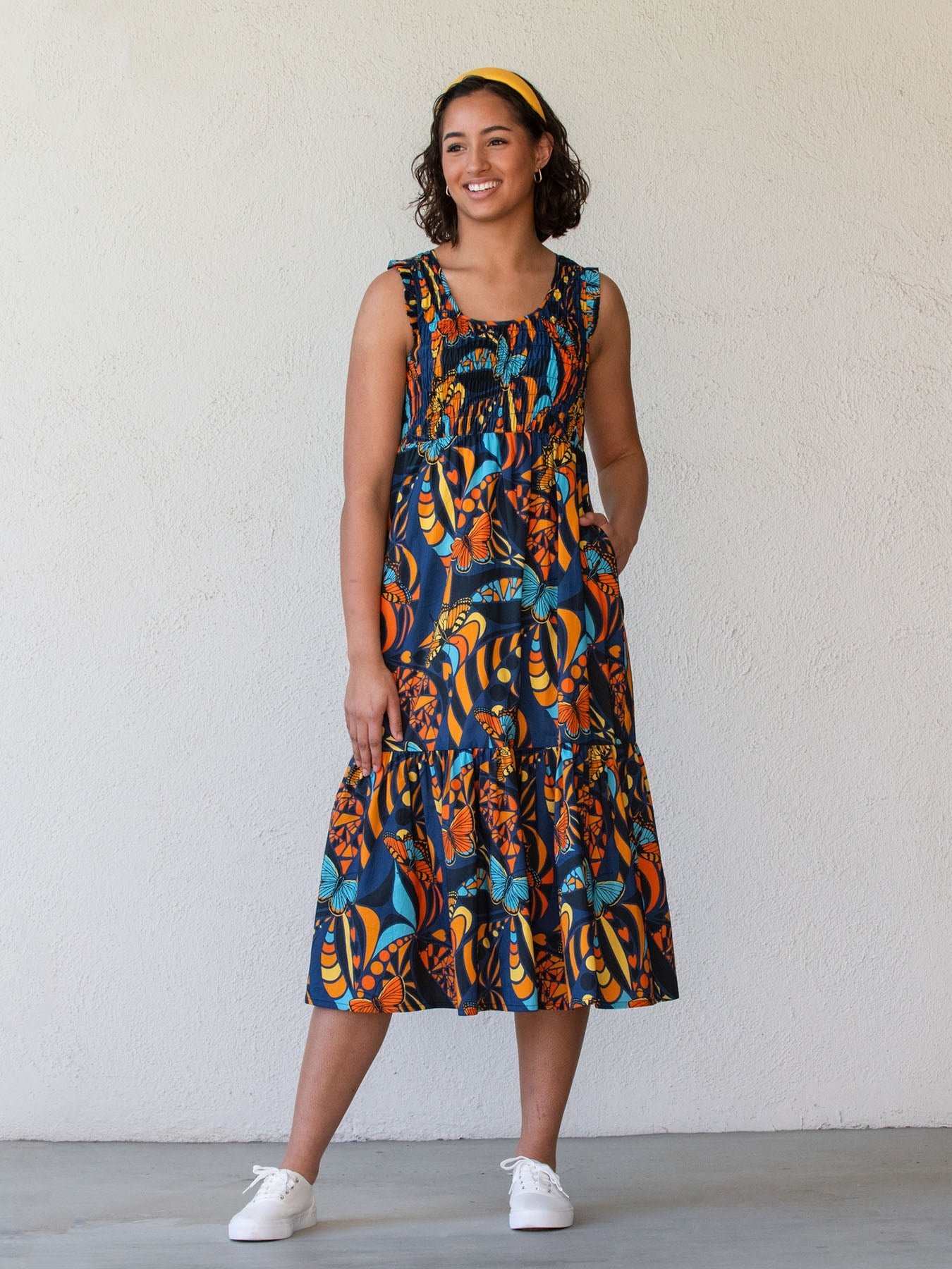 NADIA dress Serendipity Orange and Navy - Lesley Evers-Dress-Shop-Shop/All Products