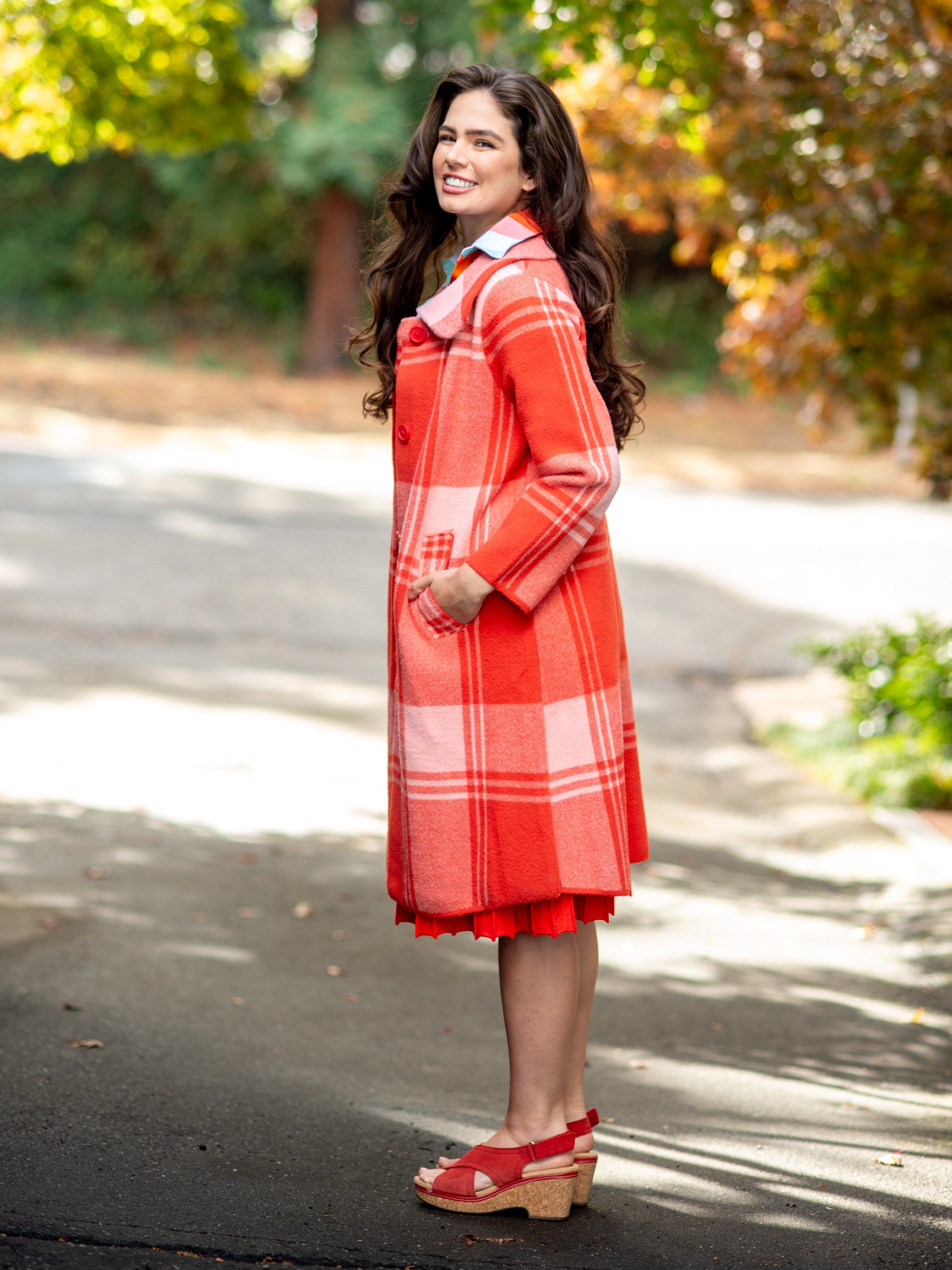 NATALIE coat Strawberry Pink Plaid - Lesley Evers-Best Seller-coat-outerwear