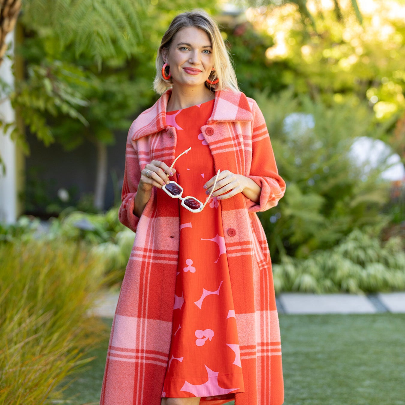 NATALIE coat Strawberry Pink Plaid - Lesley Evers-Best Seller-coat-gifts under $150
