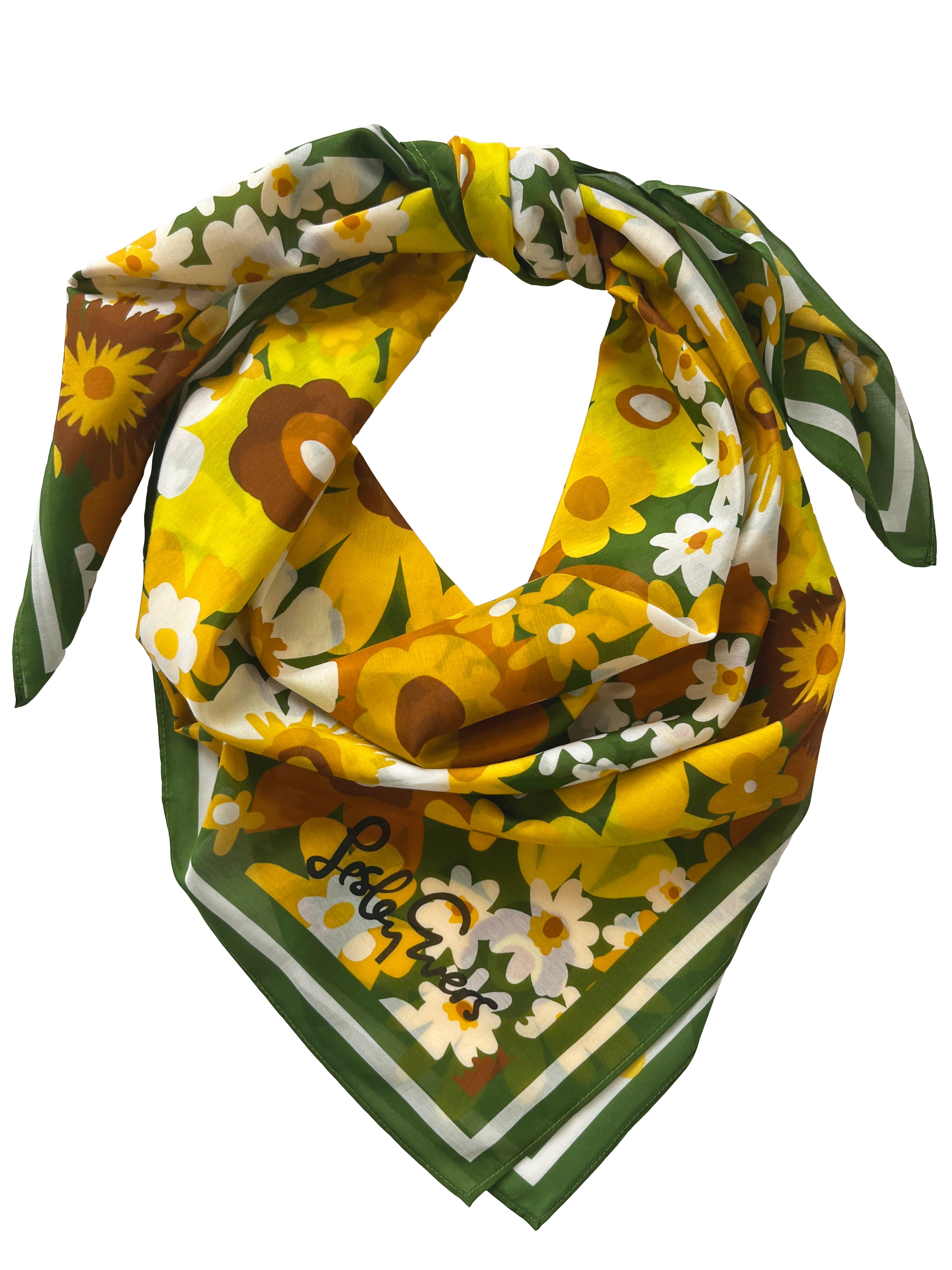 THEA scarf Flower Power Yellow - Lesley Evers-Accessories-cotton silk-scarf